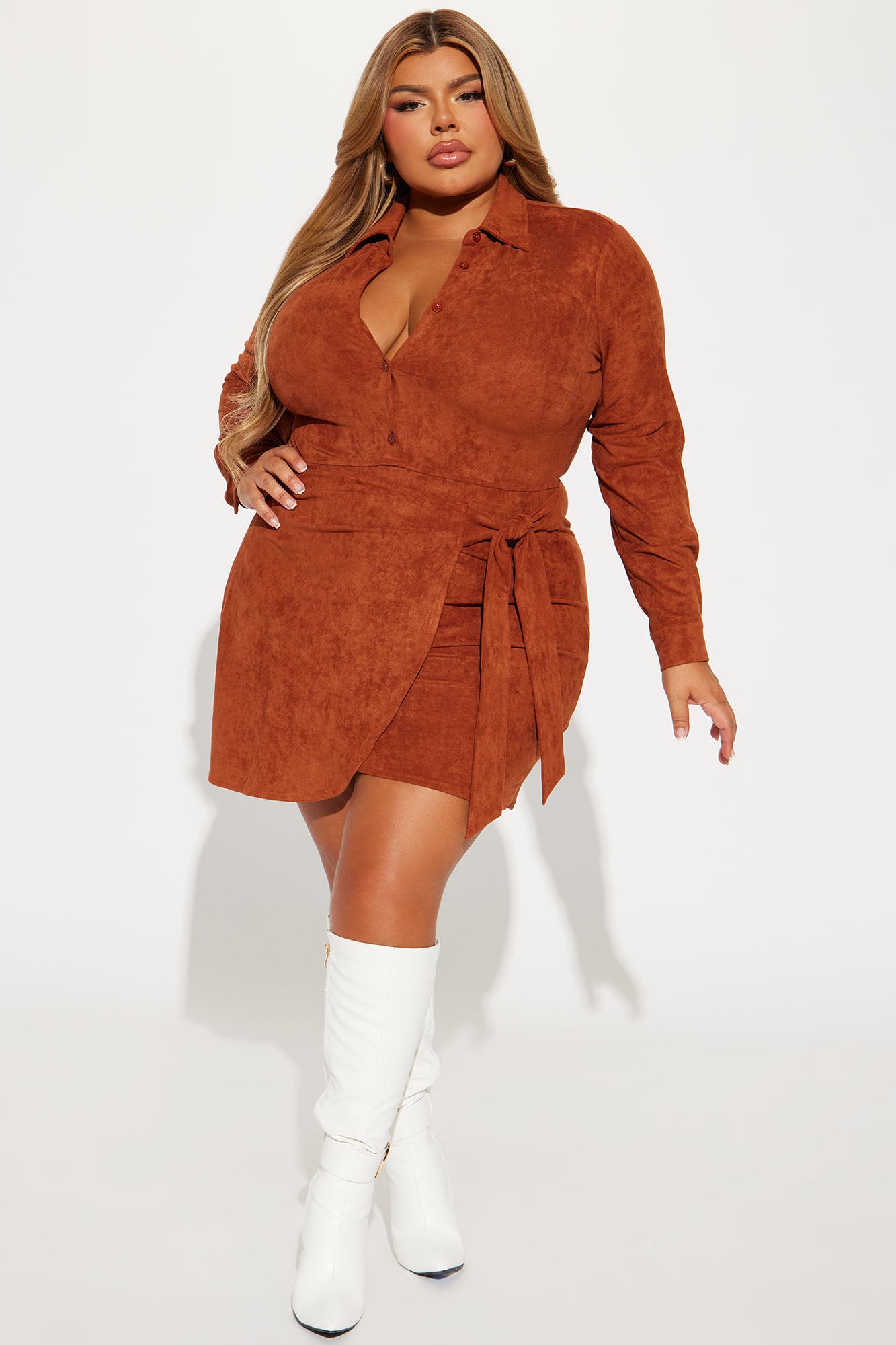 Working Hard Suede Mini Dress - Rust - Image 5