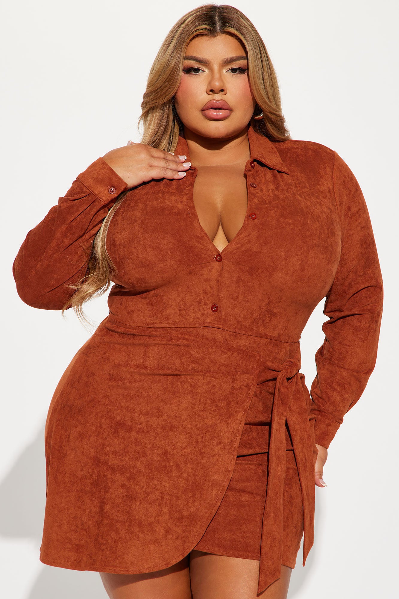 Working Hard Suede Mini Dress - Rust - Image 4
