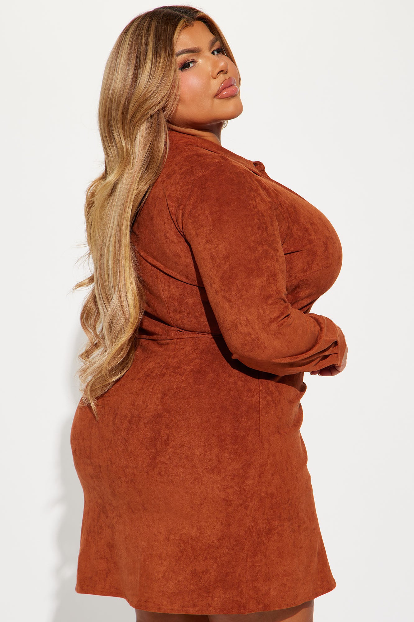 Working Hard Suede Mini Dress - Rust - Image 6