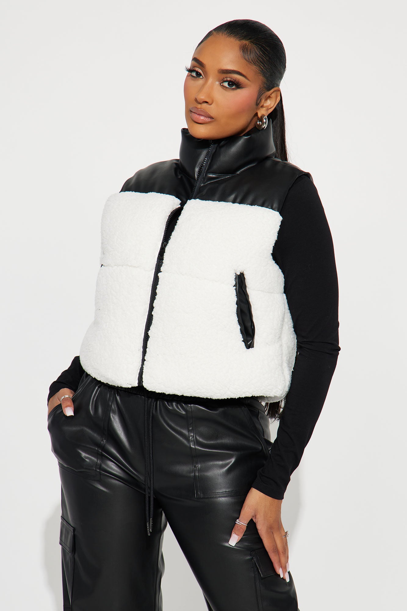Without A Bother Faux Leather Pant Set - Black/combo - Image 3