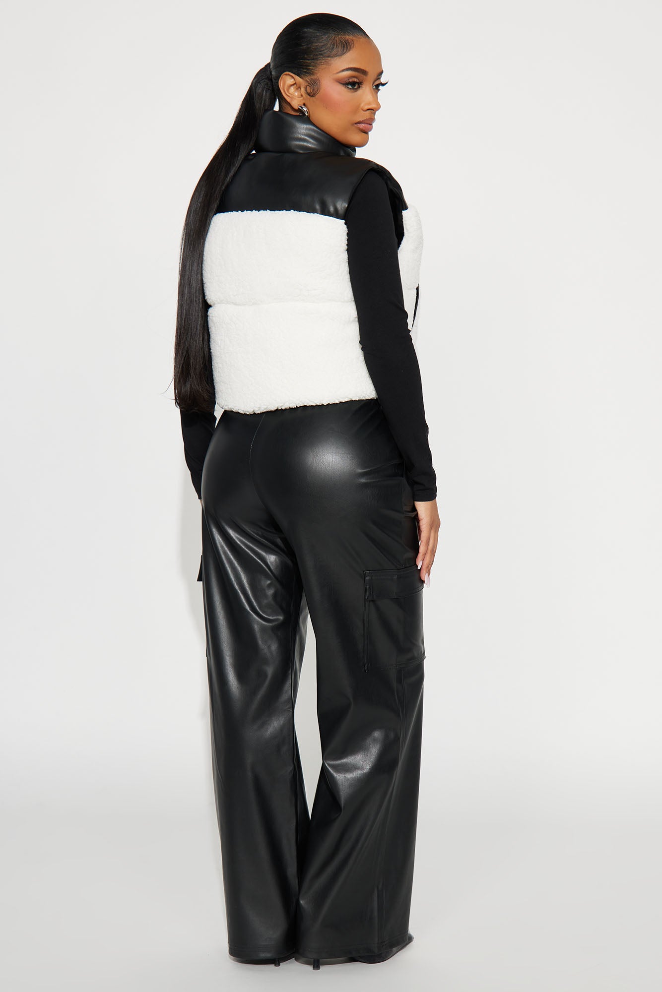 Without A Bother Faux Leather Pant Set - Black/combo - Image 4
