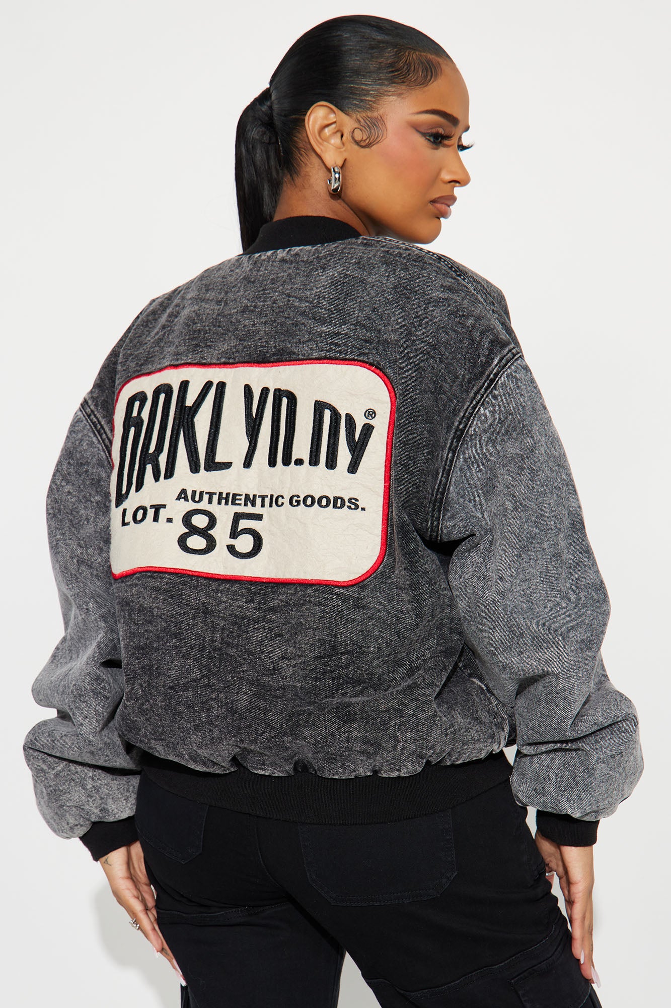 Made In Brooklyn Washed Bomber Jacket - Black Wash - Image 3