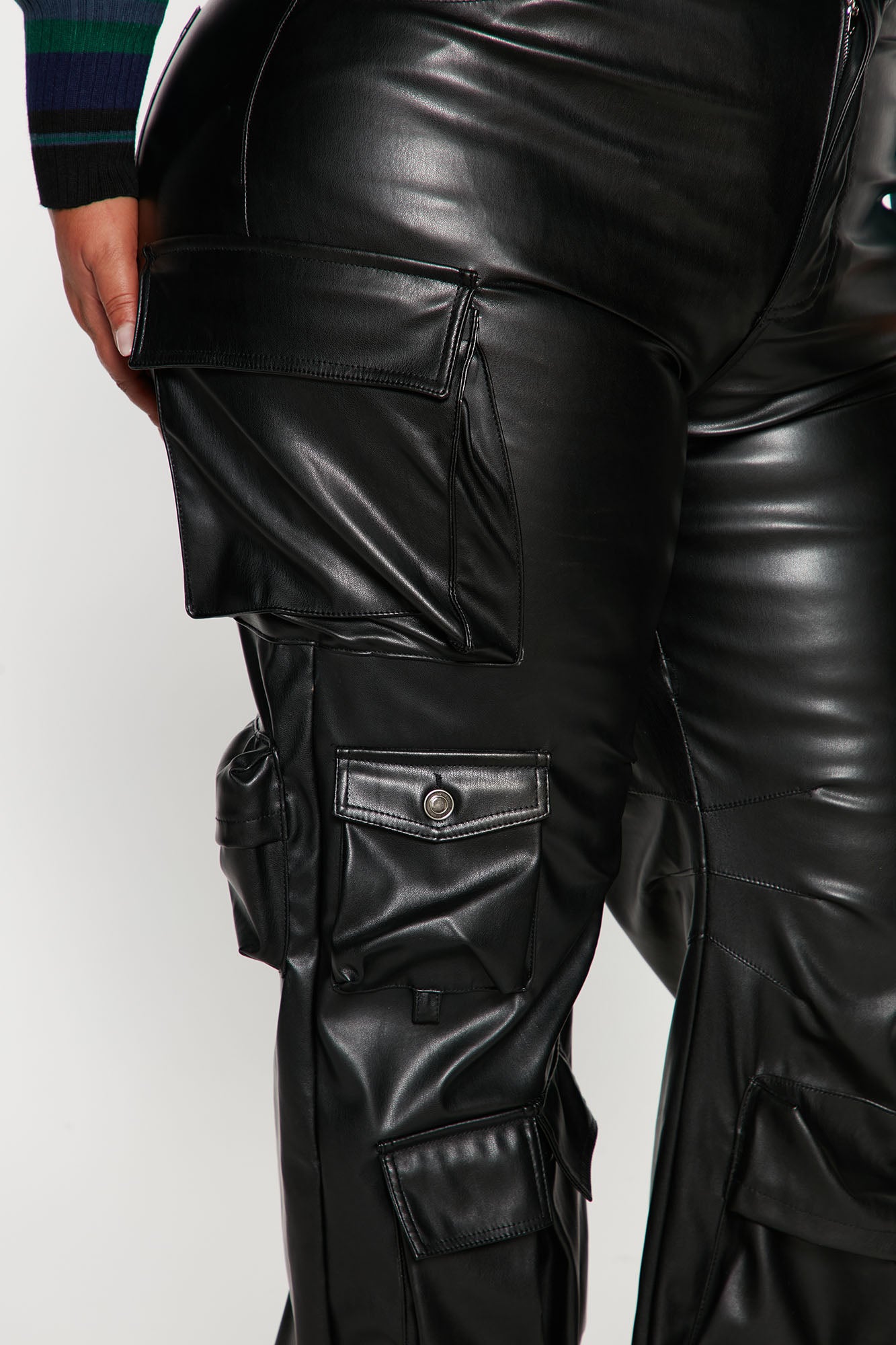 Something About You Faux Leather Cargo Pant 32 - Black - Image 6