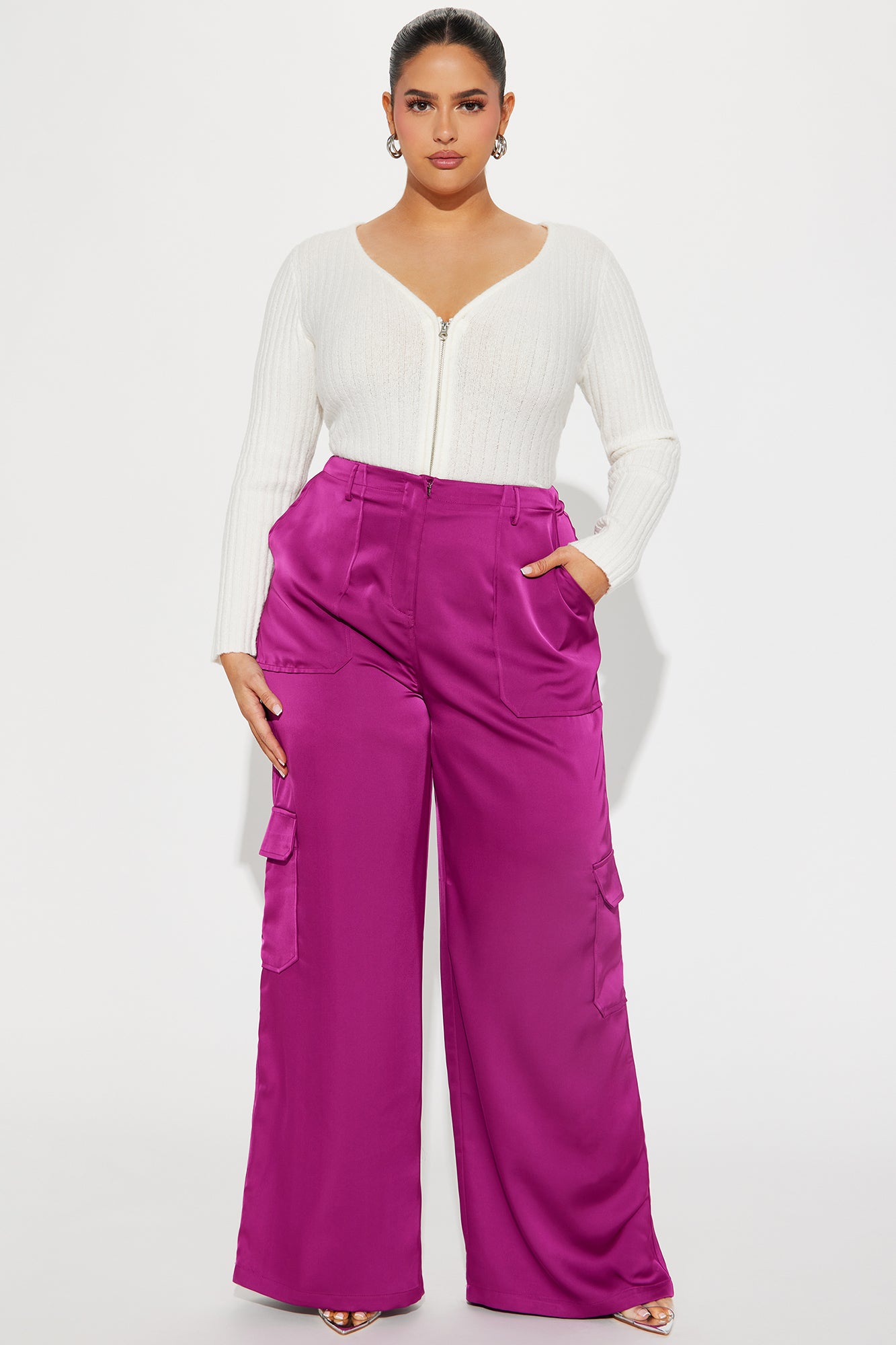 Pretty Girl Walk Satin Cargo Pant - Magenta - Image 4