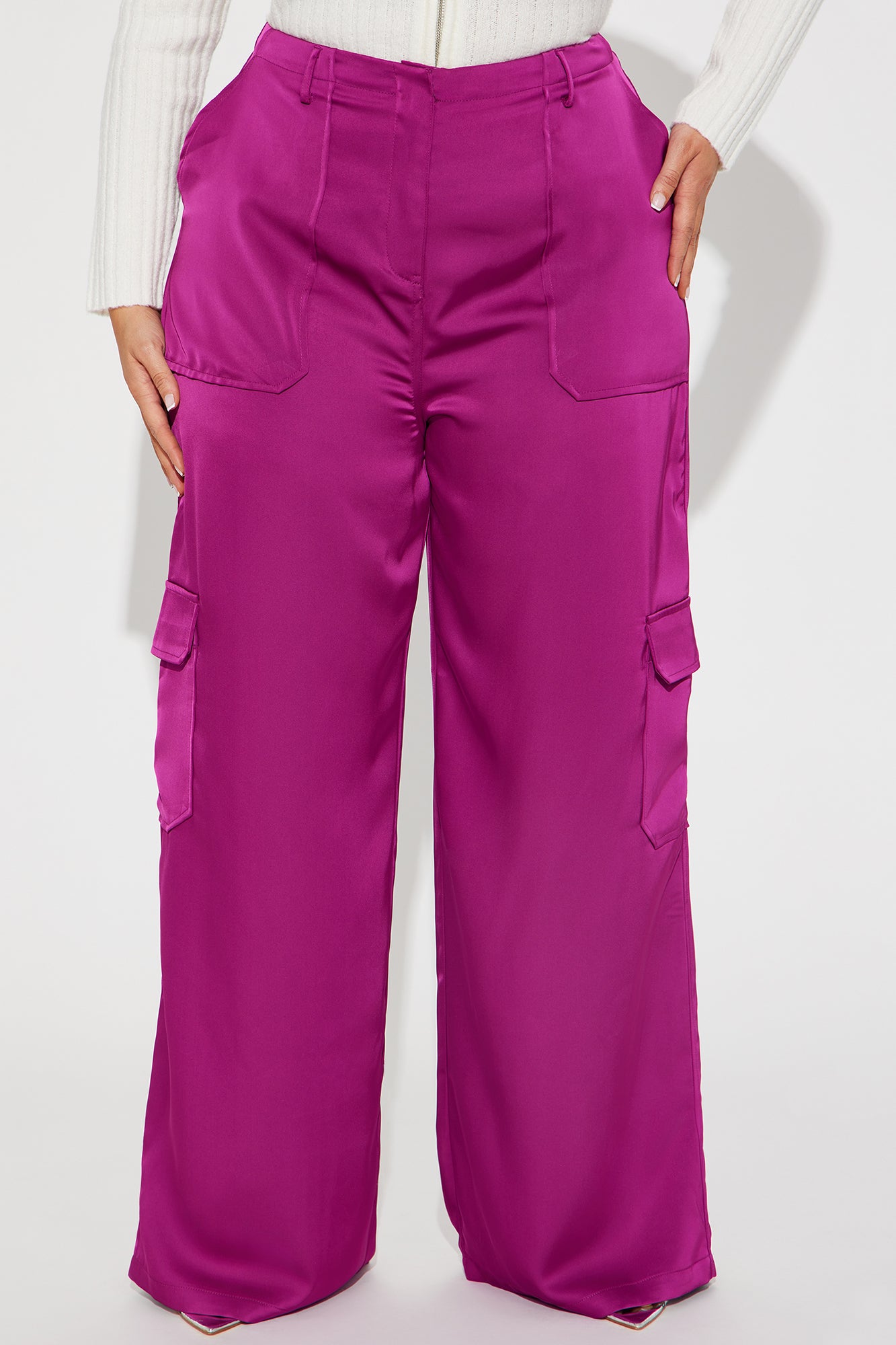 Pretty Girl Walk Satin Cargo Pant - Magenta - Image 5