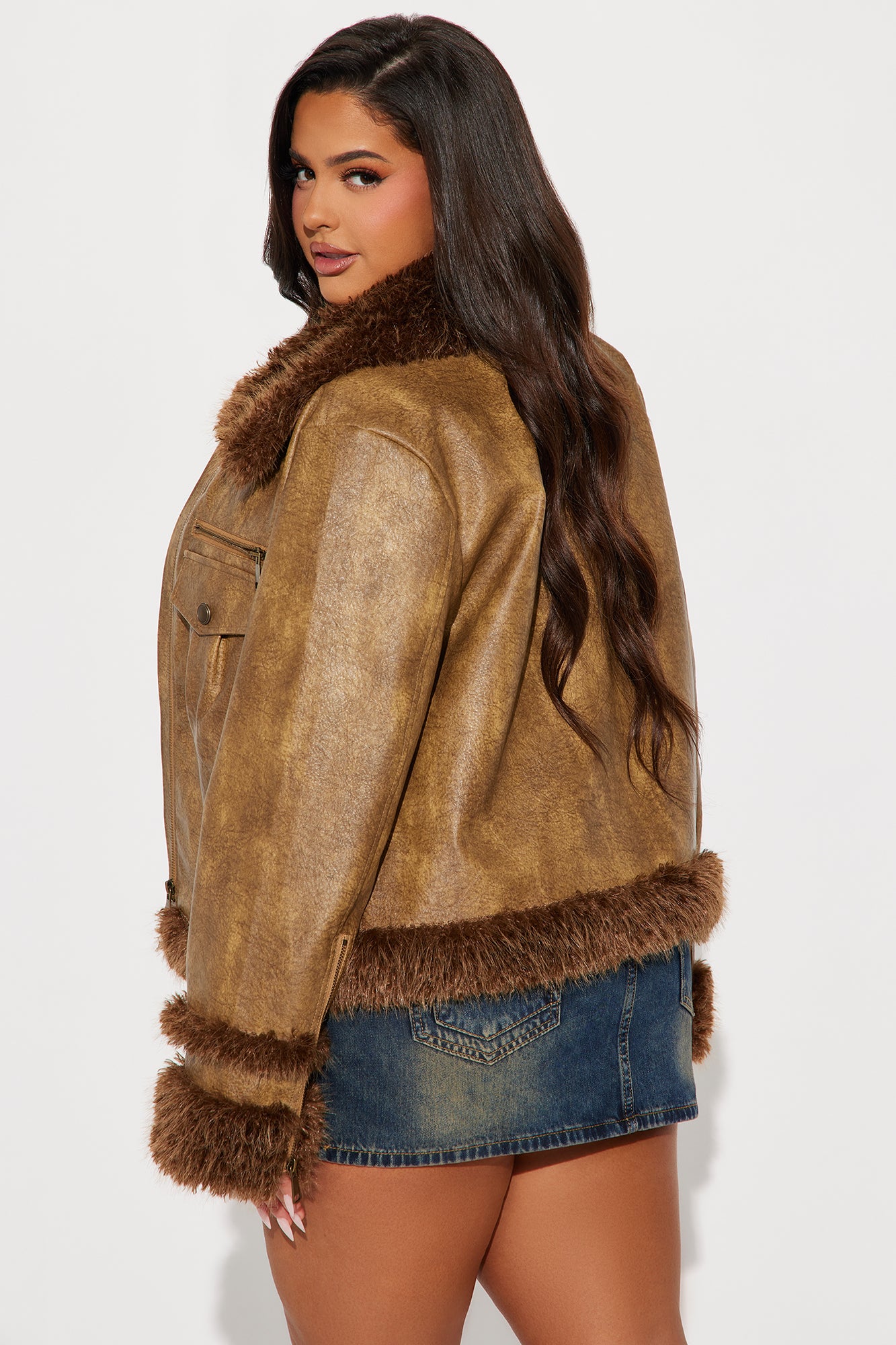Caught Off Guard Washed Faux Leather Jacket - Cognac - Image 11