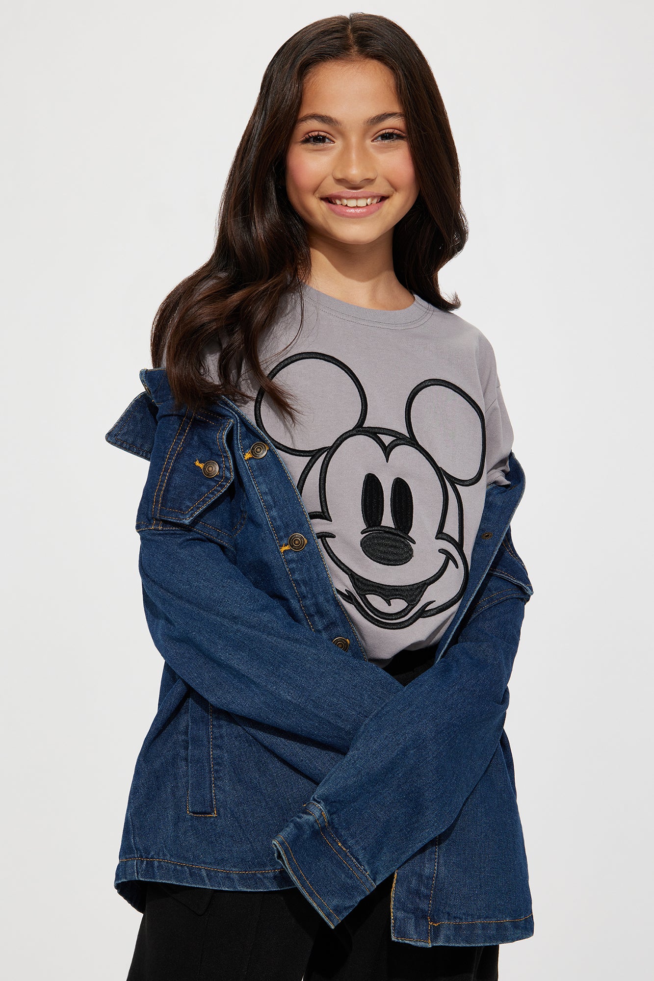 Mini Mickey Mouse Embroidered Graphic Tee - Charcoal - Image 5