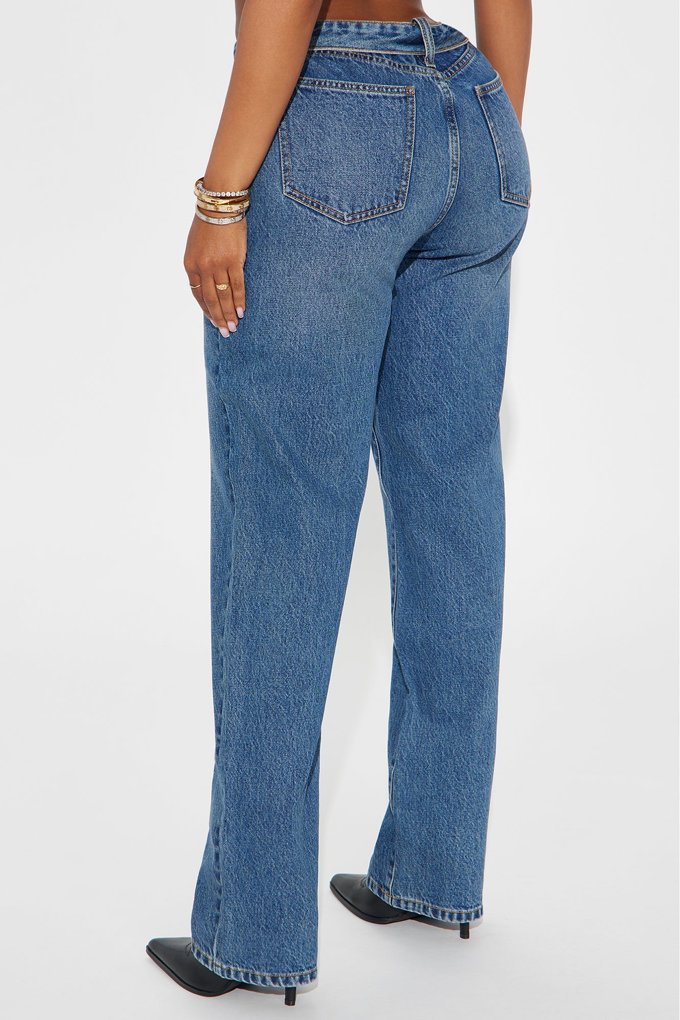 The Fold Over Straight Leg Jeans - Medium Wash - Image 3