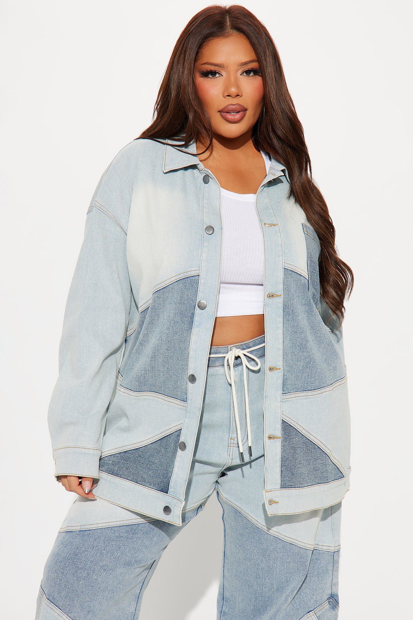 Better Shape Up Oversized Denim Shacket - Light Wash - Image 4