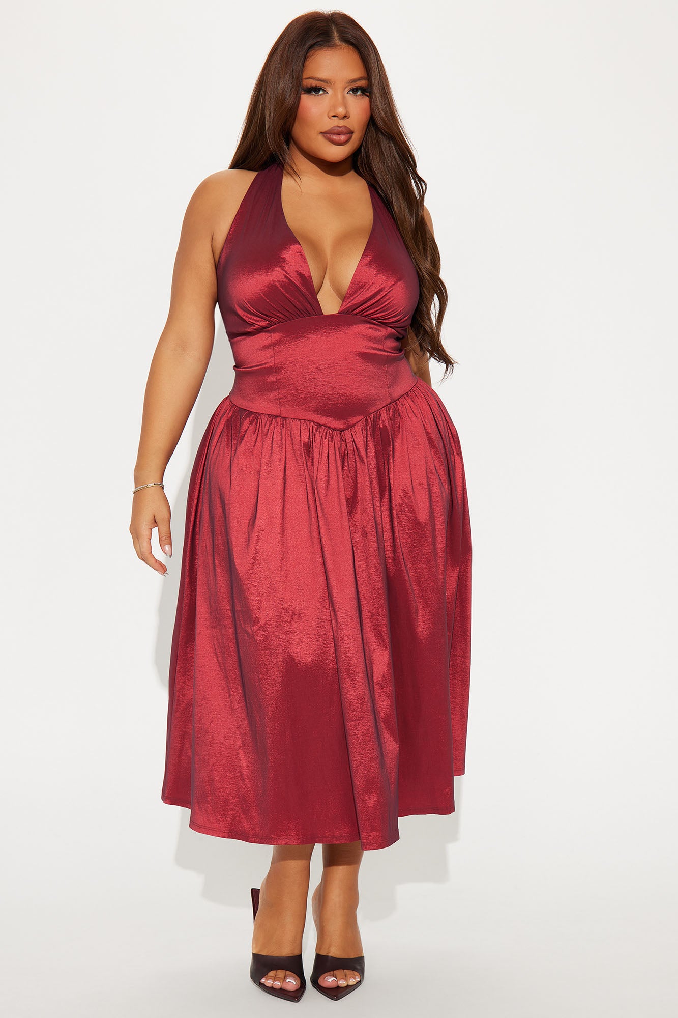 Tyra Taffeta Midi Dress - Wine - Image 5