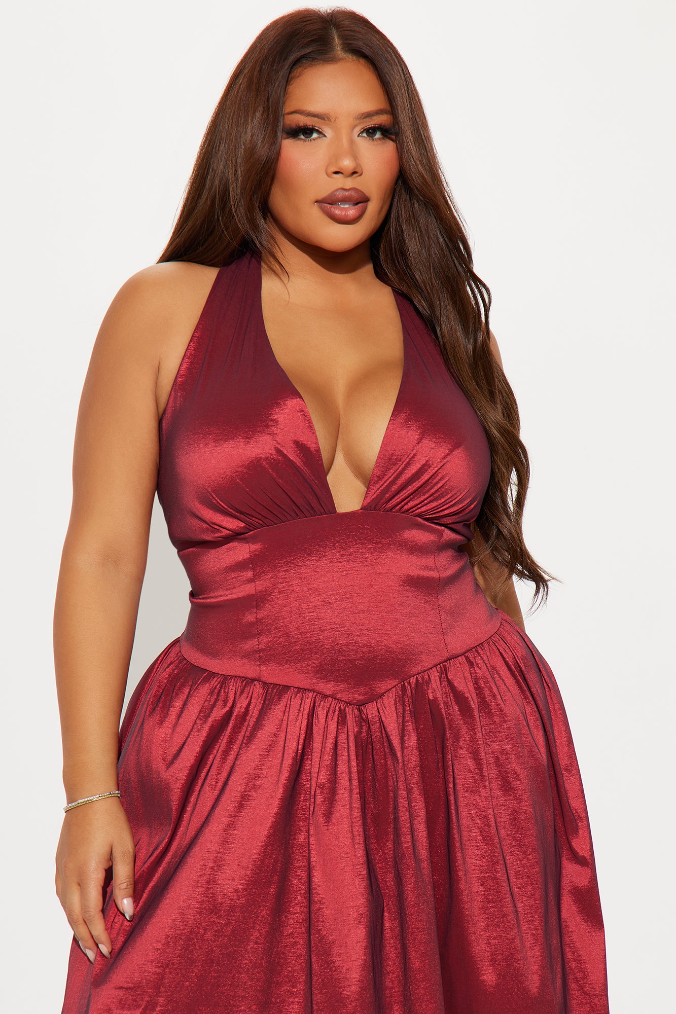 Tyra Taffeta Midi Dress - Wine - Image 6