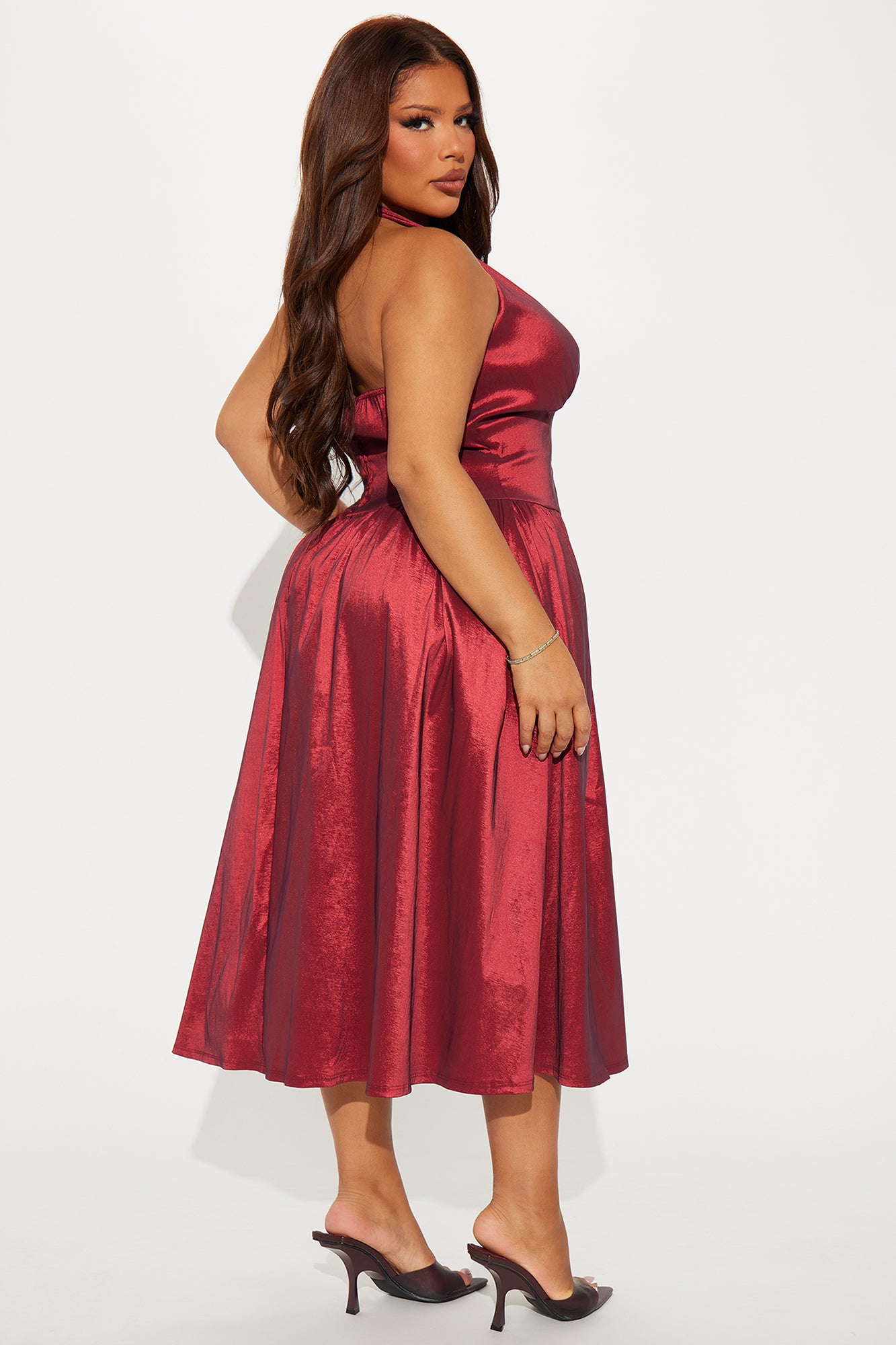 Tyra Taffeta Midi Dress - Wine - Image 7