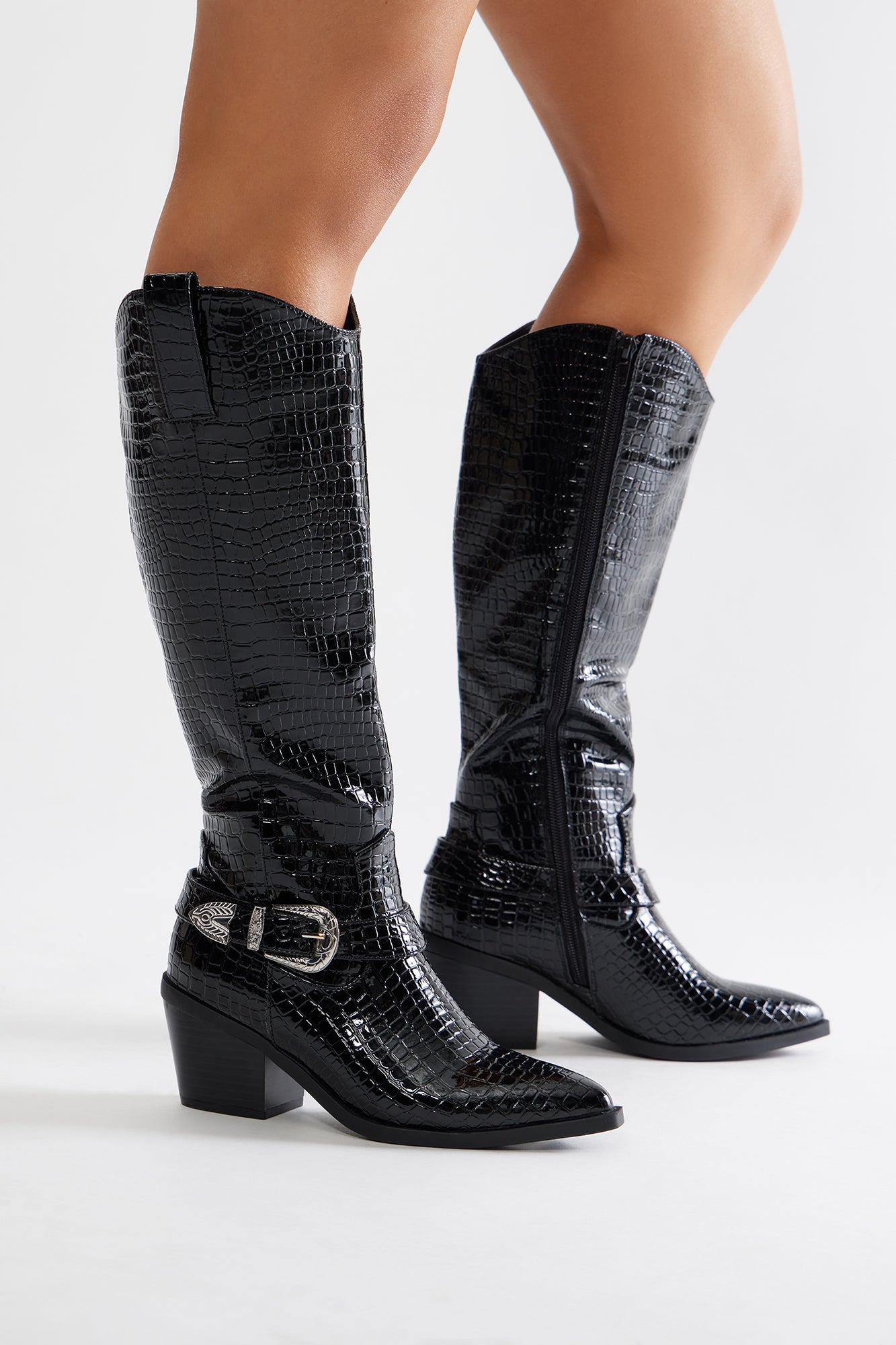 Dottie Buckle Cowboy Boots - Black - Image 4