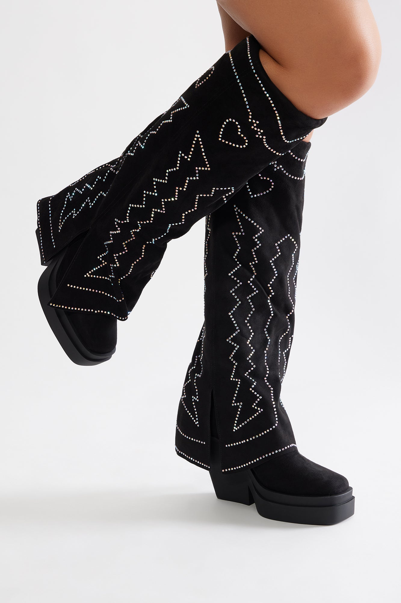 Floyd Overlay Knee High Boots - Black - Image 4