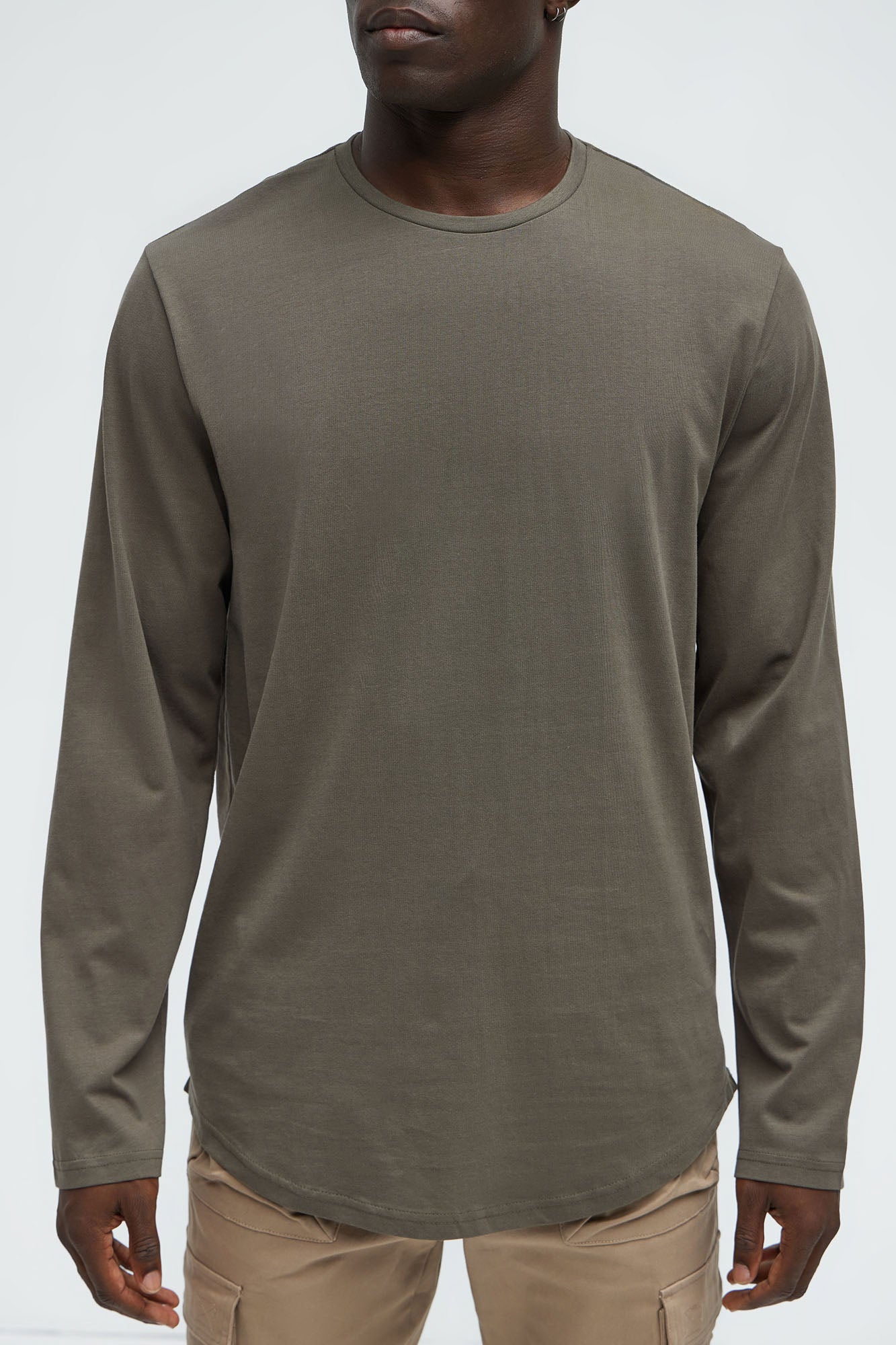 Essential Long Sleeve Scallop Tee - Olive - Image 4