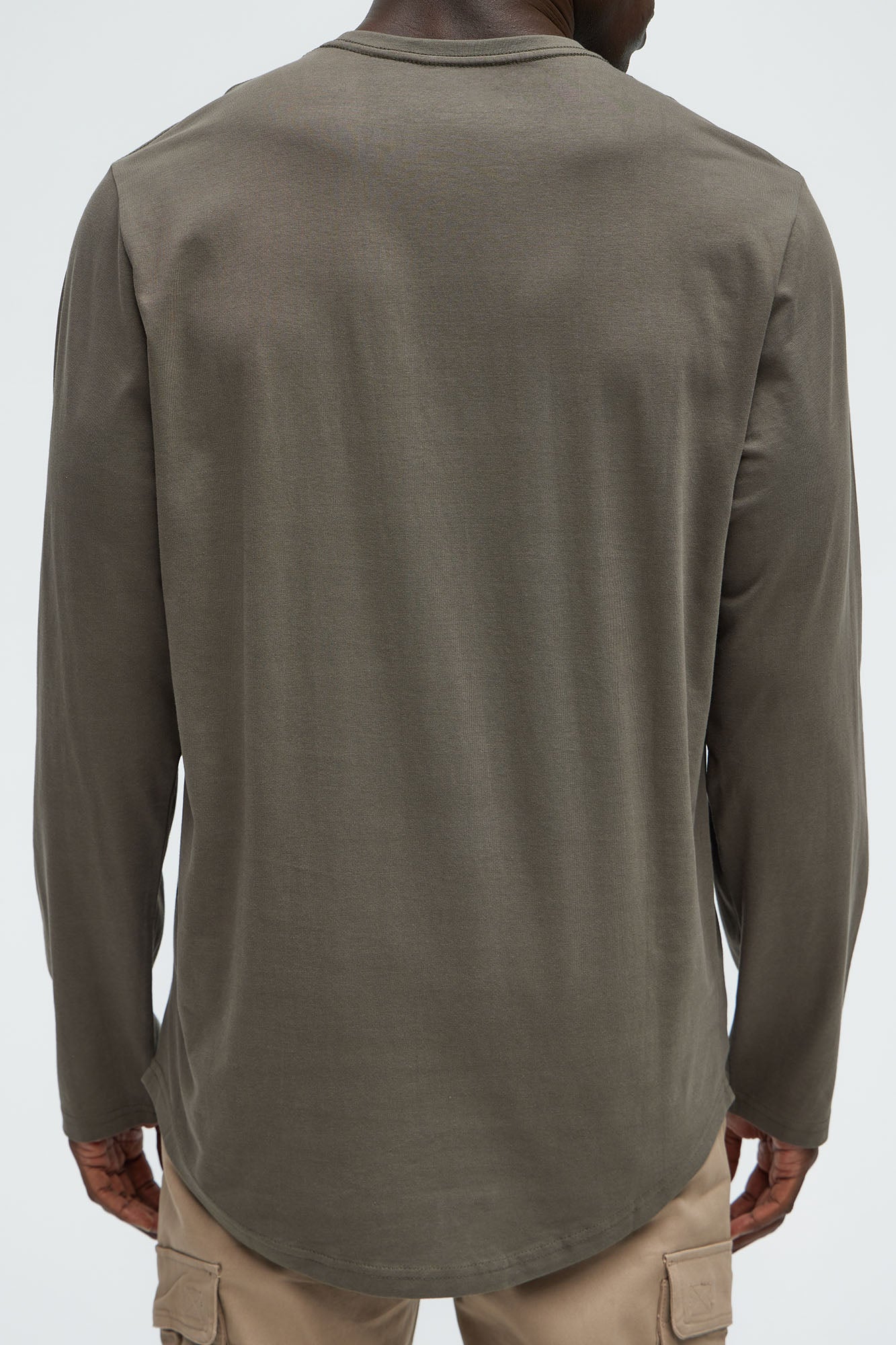 Essential Long Sleeve Scallop Tee - Olive - Image 7