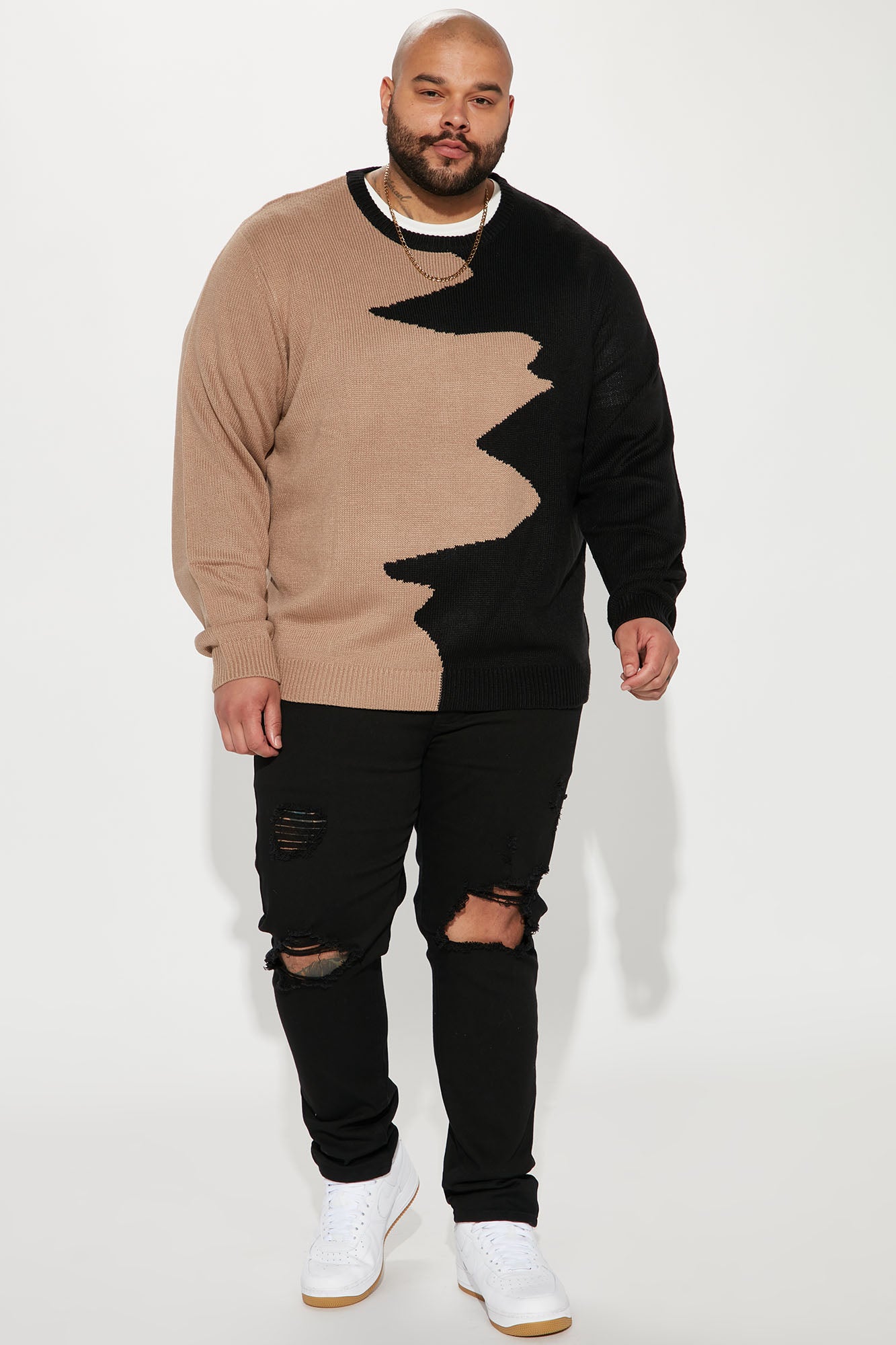 Abstract Two Tone Sweater - Taupe/combo - Image 5