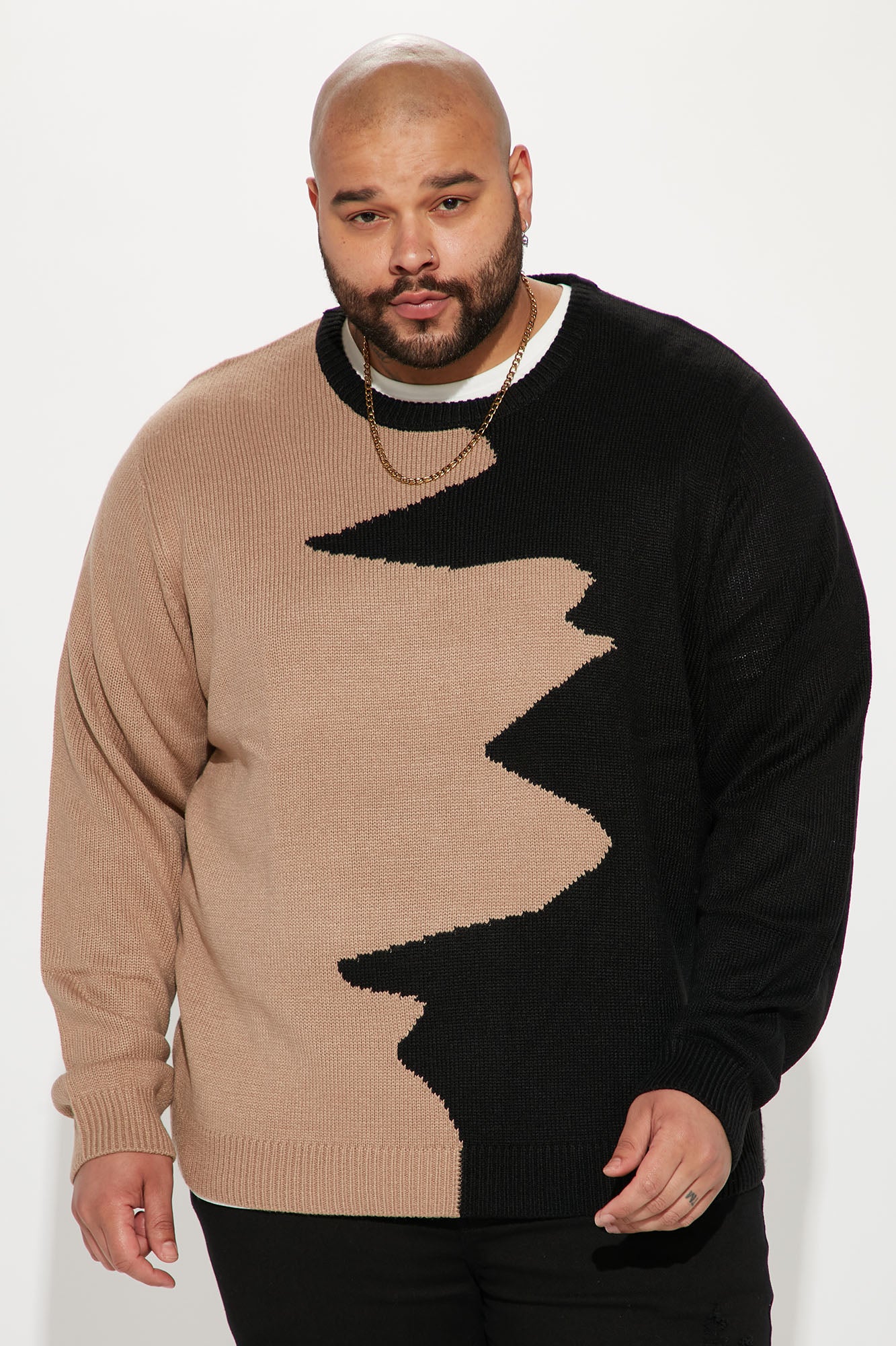 Abstract Two Tone Sweater - Taupe/combo - Image 4