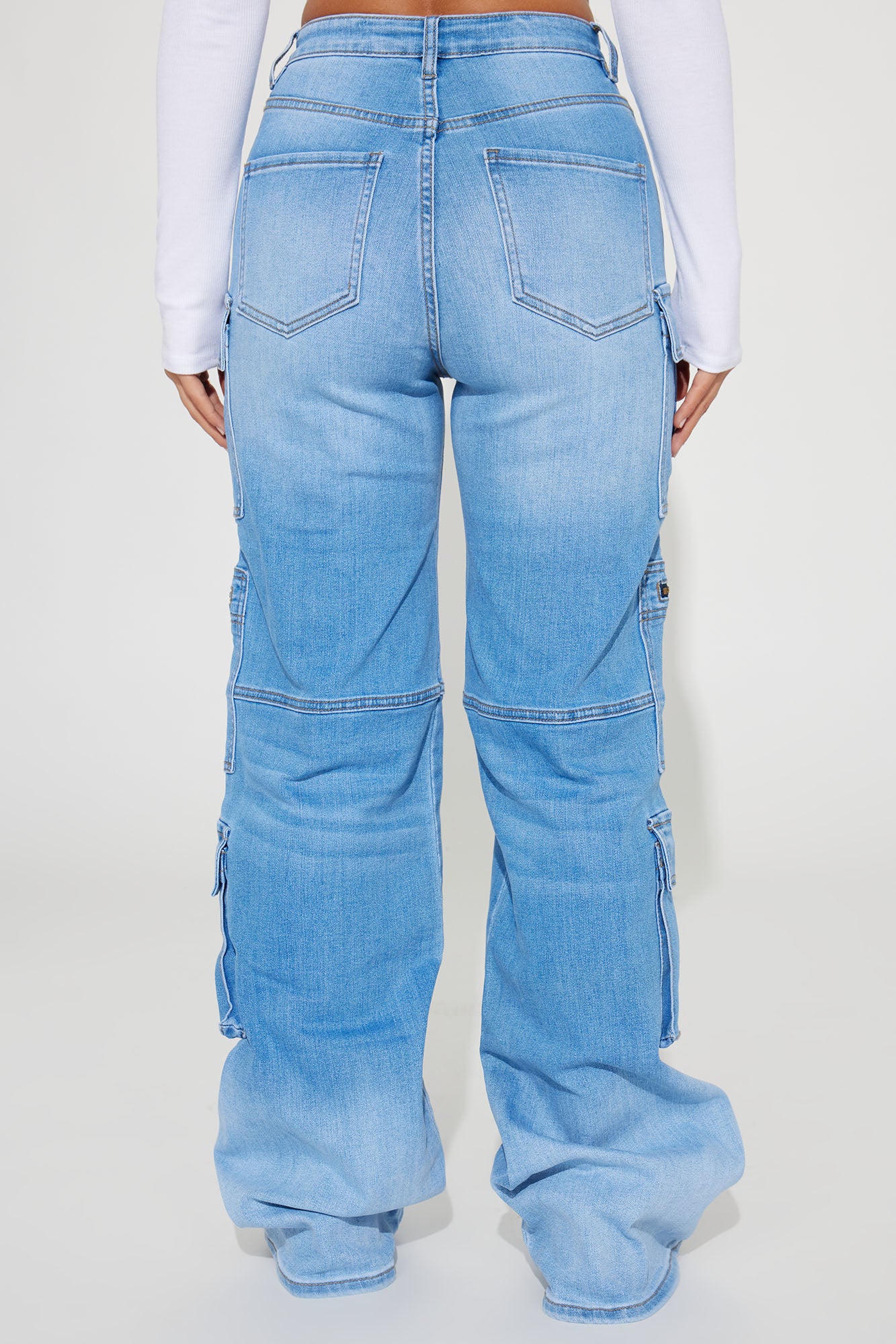 Back Talking Stretch Straight Cargo Jeans - Medium Wash - Image 3