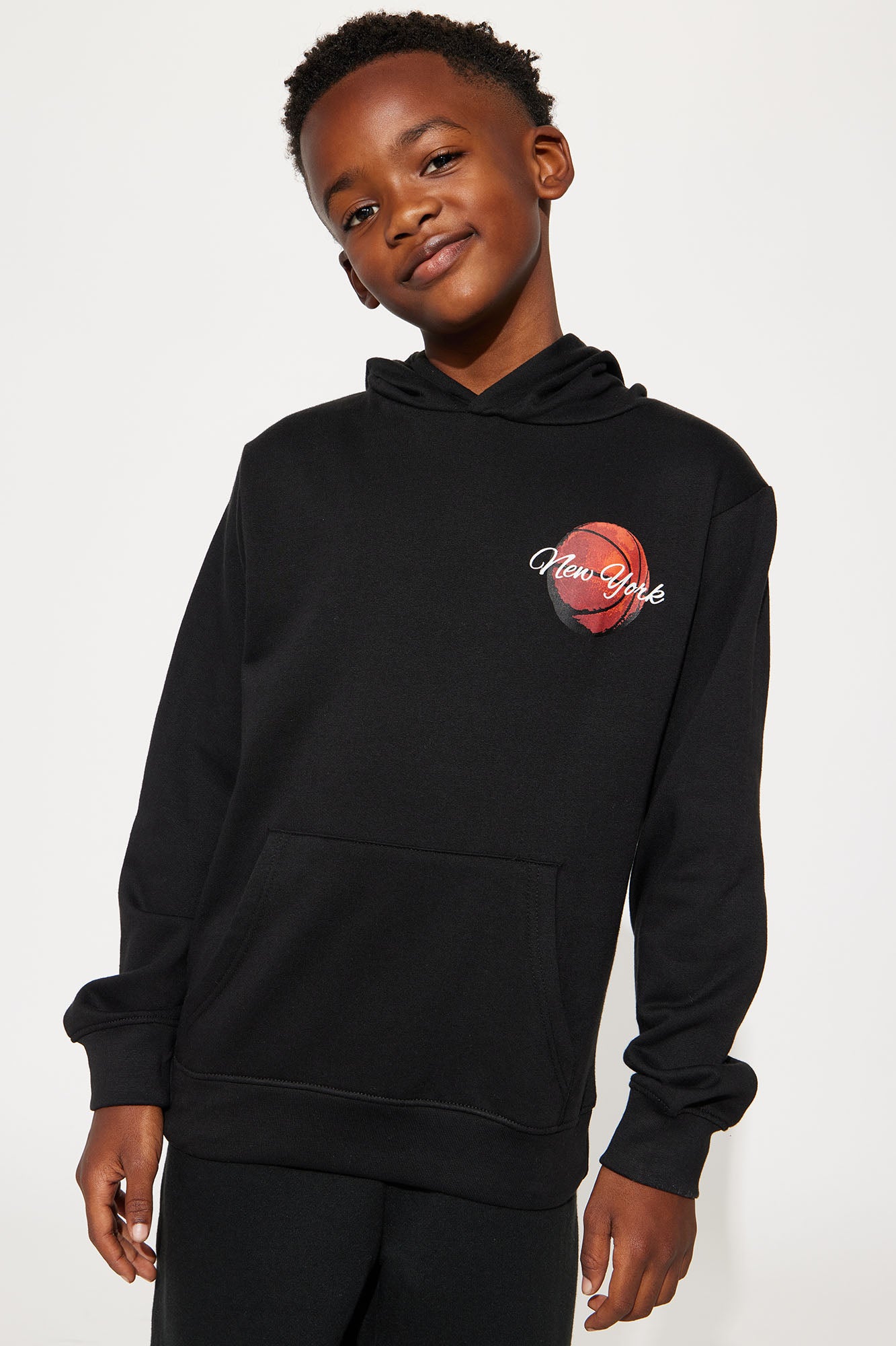 Mini New York Basketball Team Fleece Pullover Hoodie - Black - Image 3