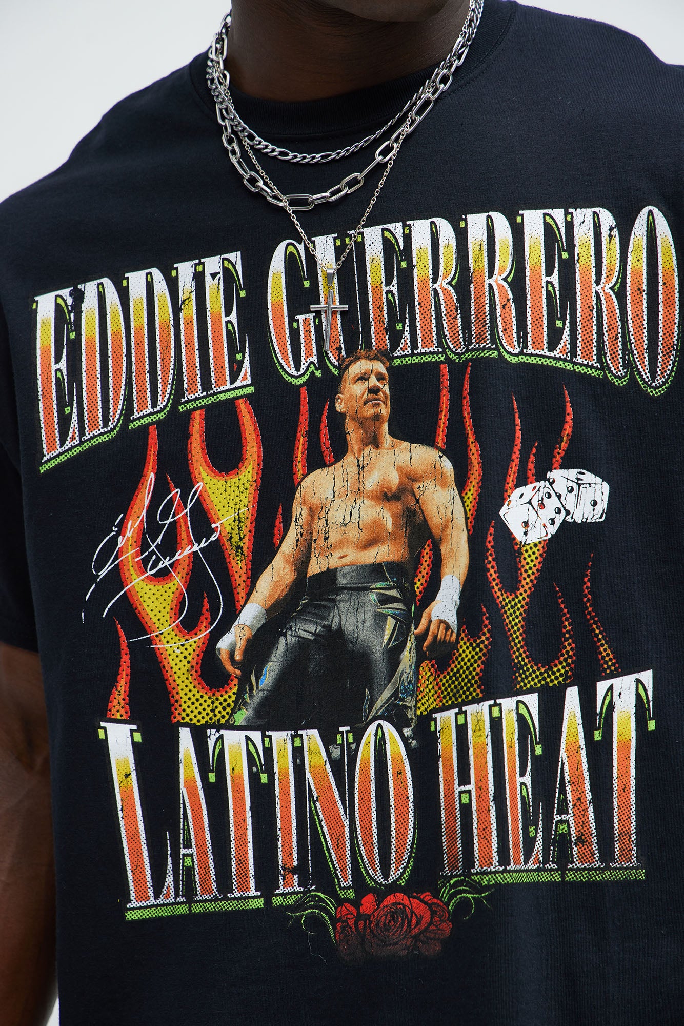 WWE Eddie Guerrero Latino Heat Oversized Short Sleeve Tee - Black - Image 3