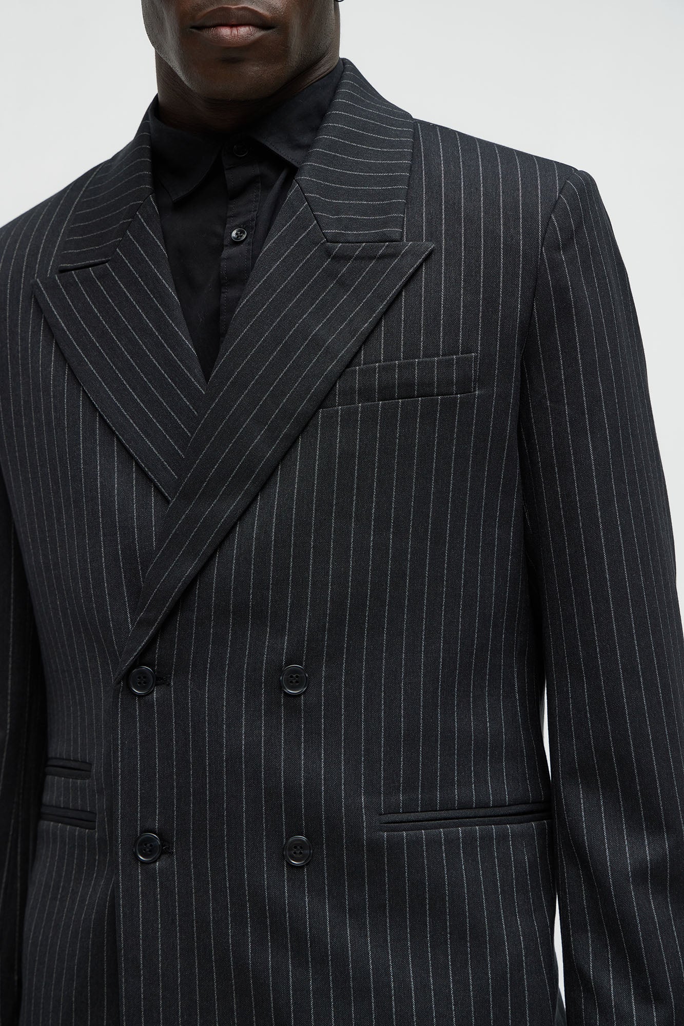 Liam Double Breasted Pinstripe Blazer - Black - Image 4