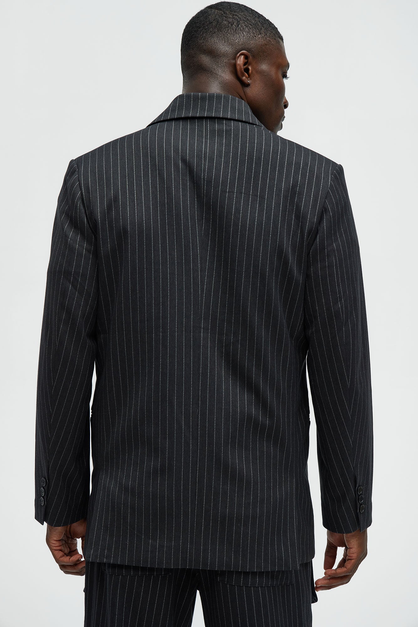 Liam Double Breasted Pinstripe Blazer - Black - Image 3