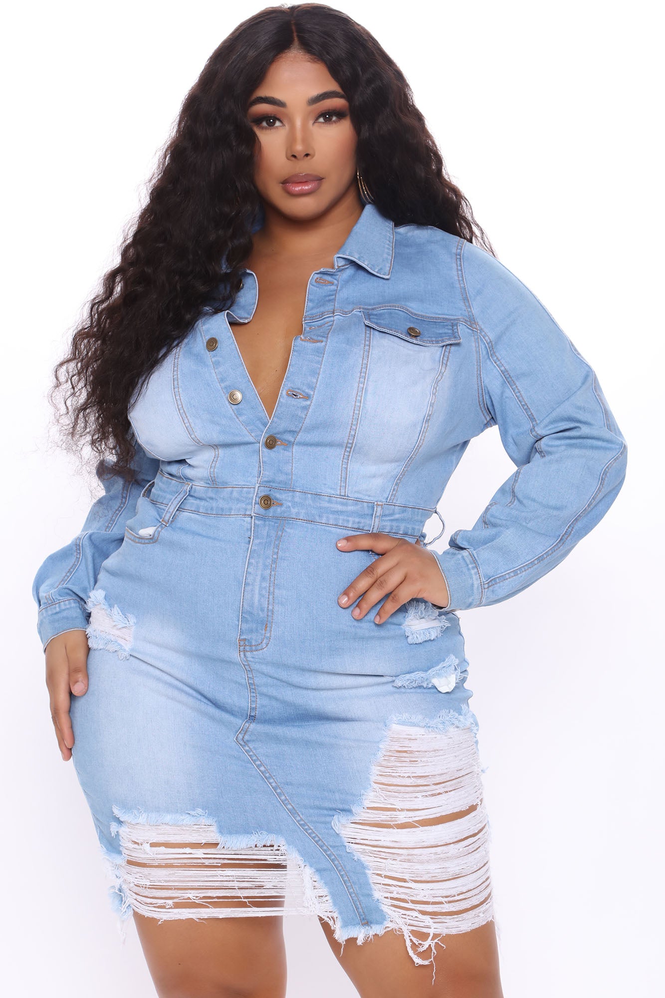 All About It Denim Midi Dress - Light Wash - Image 5