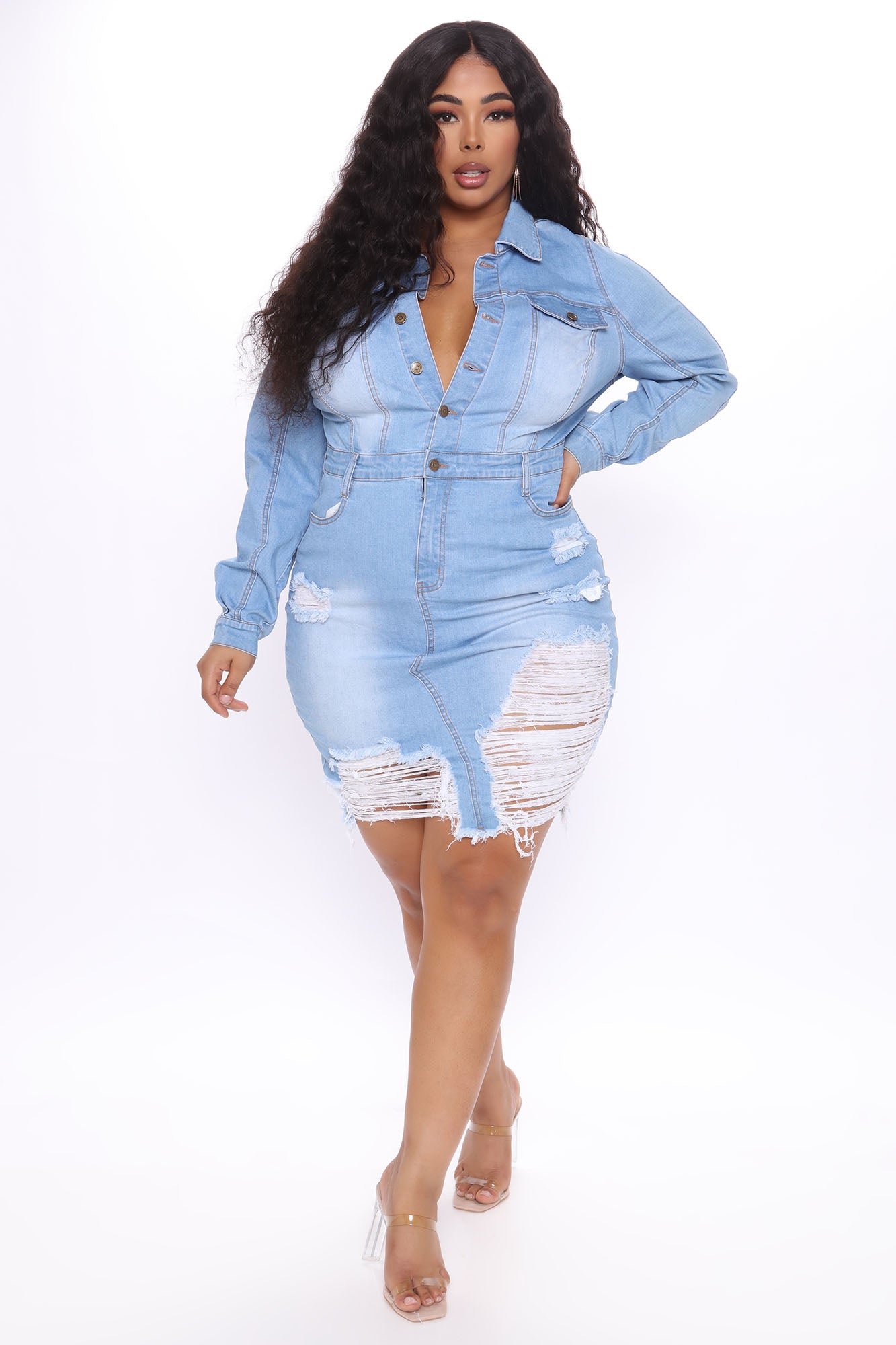 All About It Denim Midi Dress - Light Wash - Image 4