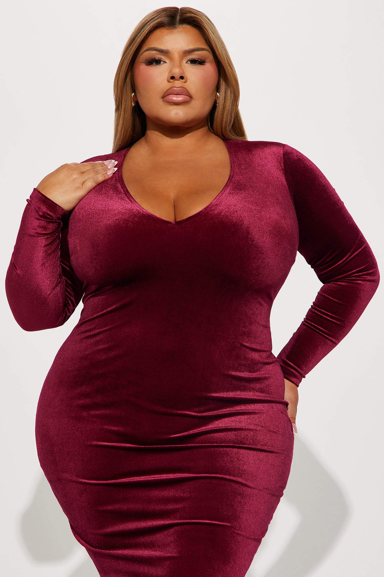 Marie Velvet Midi Dress - Burgundy - Image 5