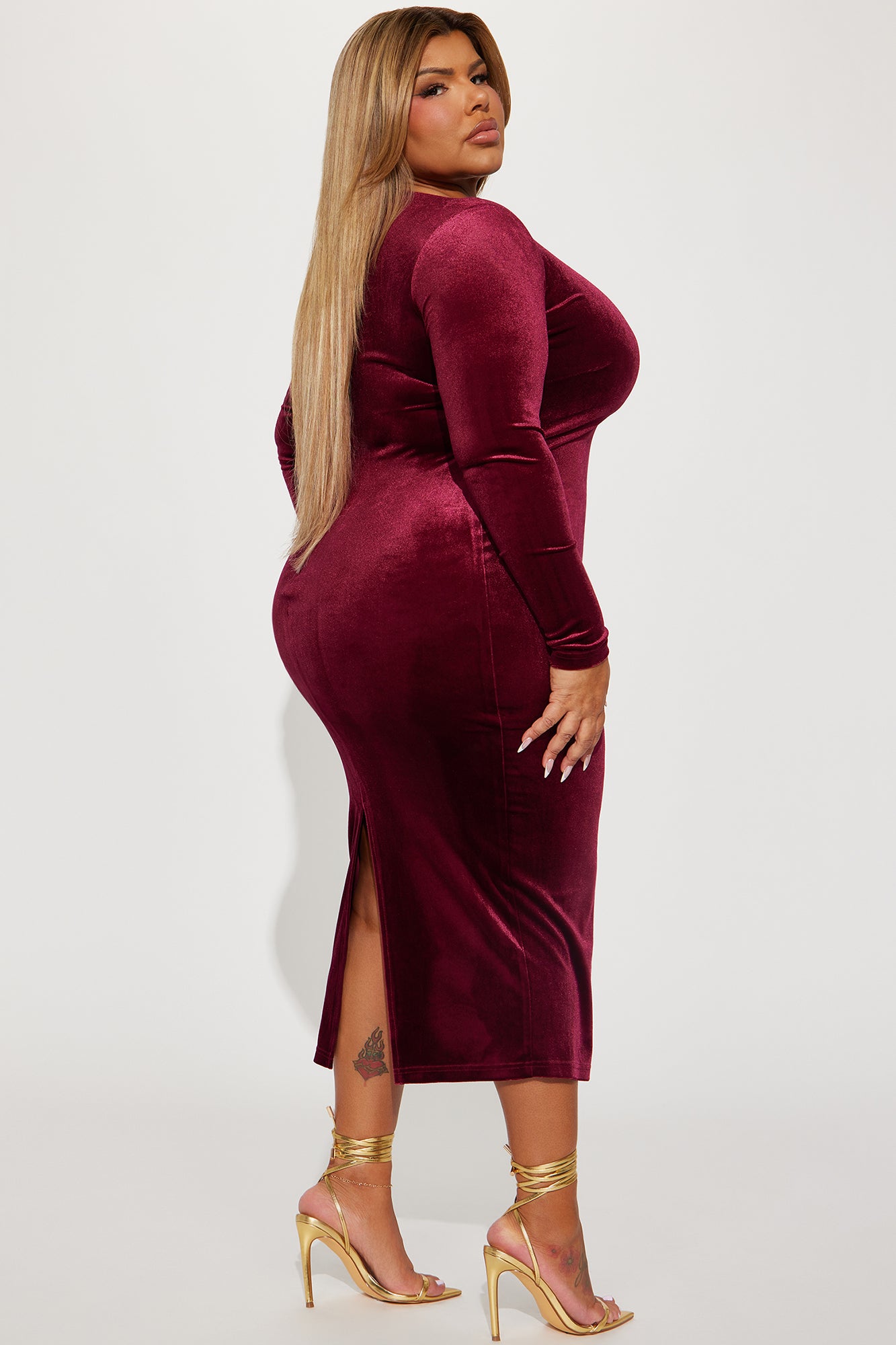 Marie Velvet Midi Dress - Burgundy - Image 6