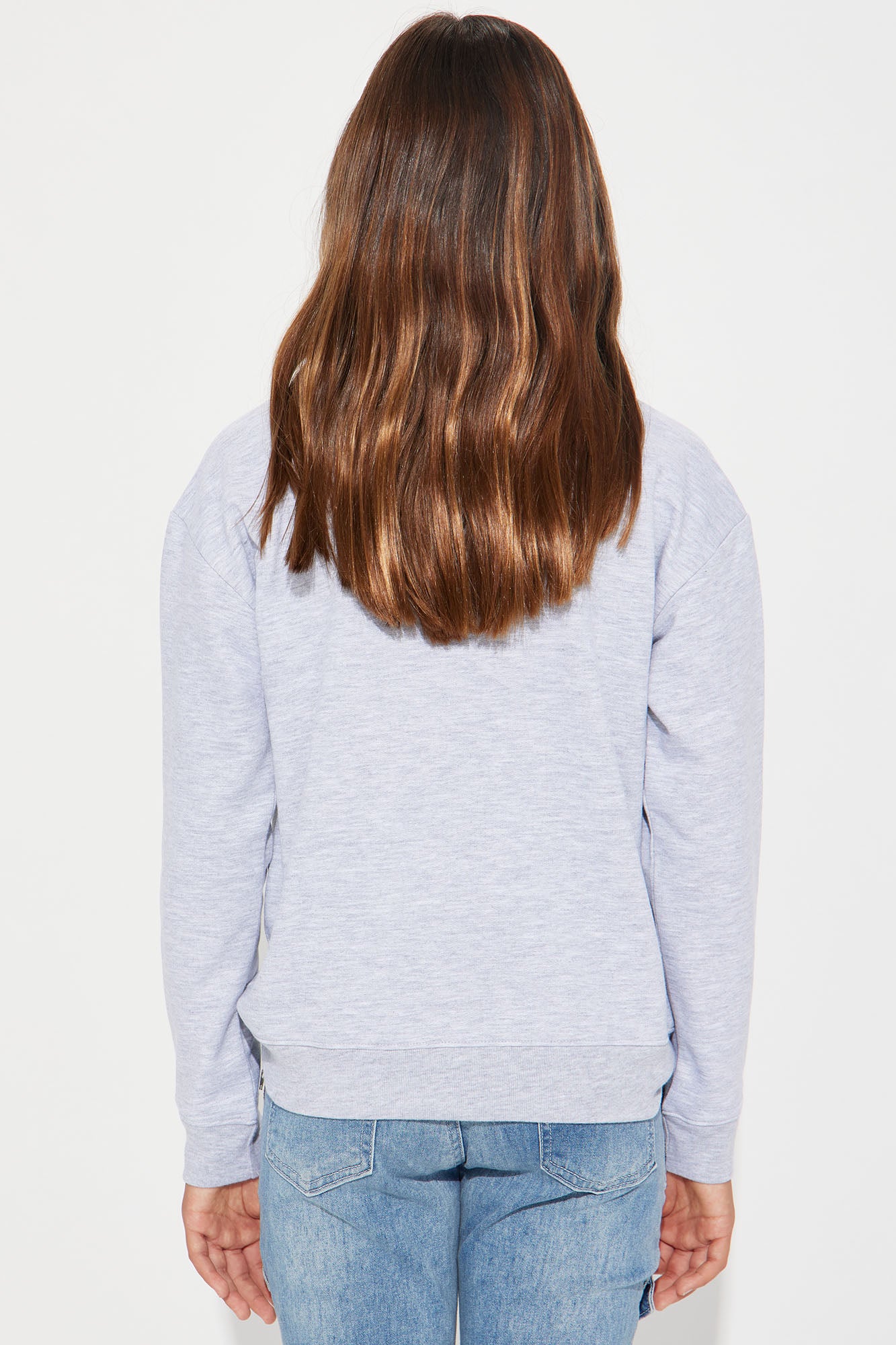Mini Stitch Rhinestone Crew Neck Sweatshirt - Heather Grey - Image 4