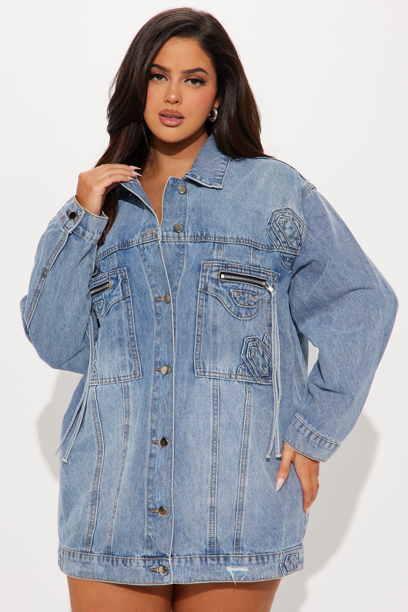Big Impact Studded Denim Jacket - Light Wash - Image 7