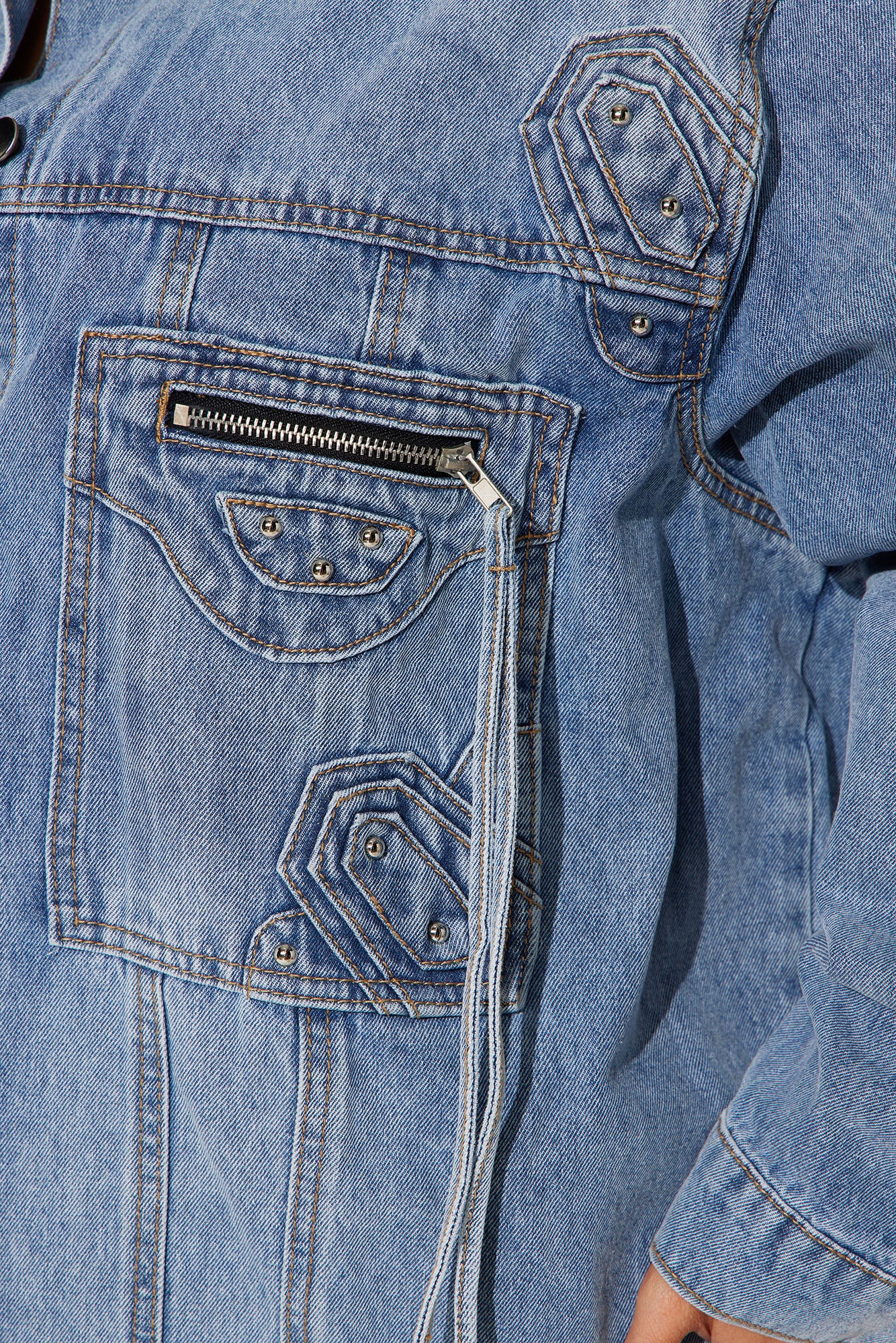 Big Impact Studded Denim Jacket - Light Wash - Image 8