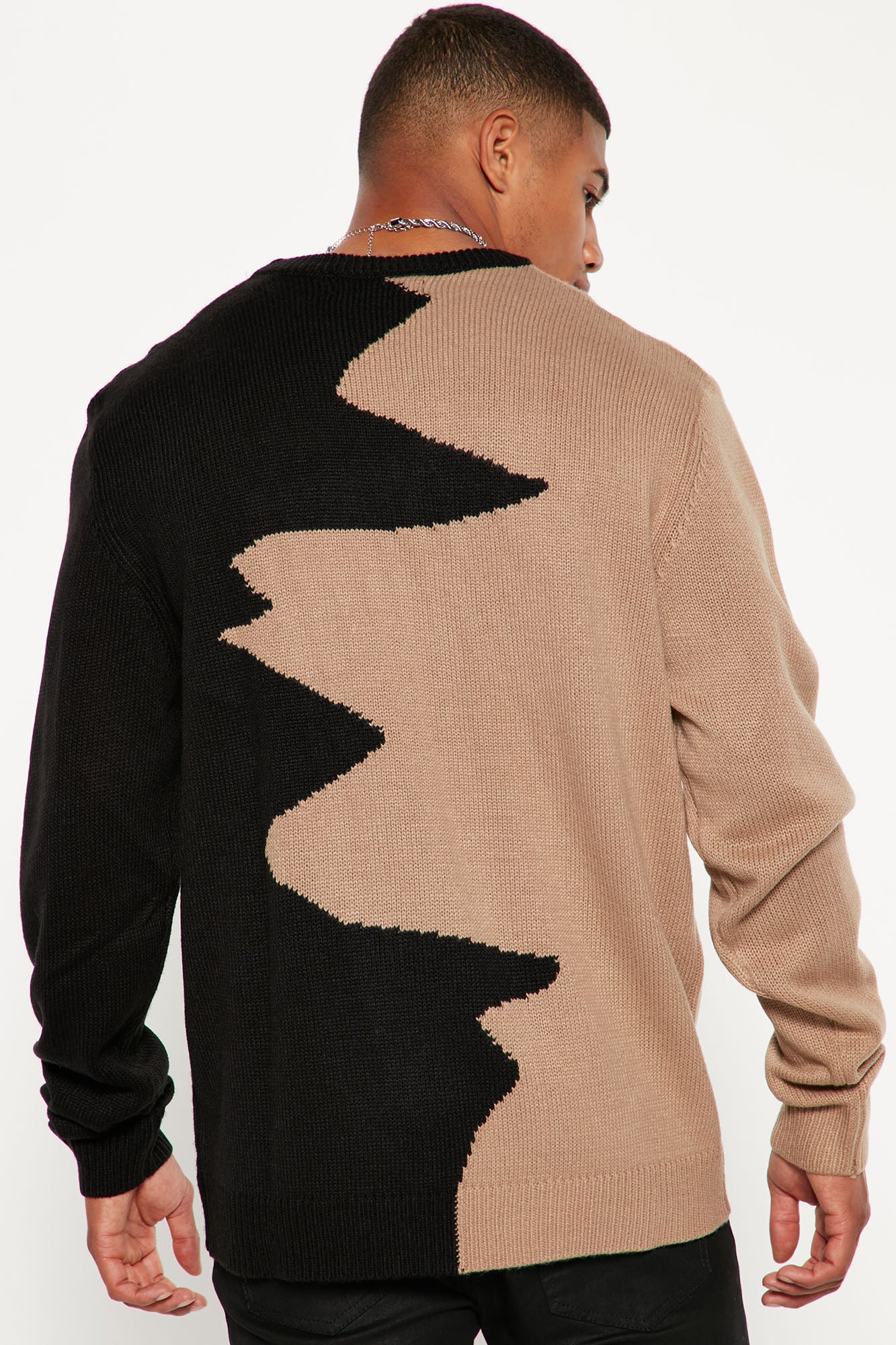 Abstract Two Tone Sweater - Taupe/combo - Image 3