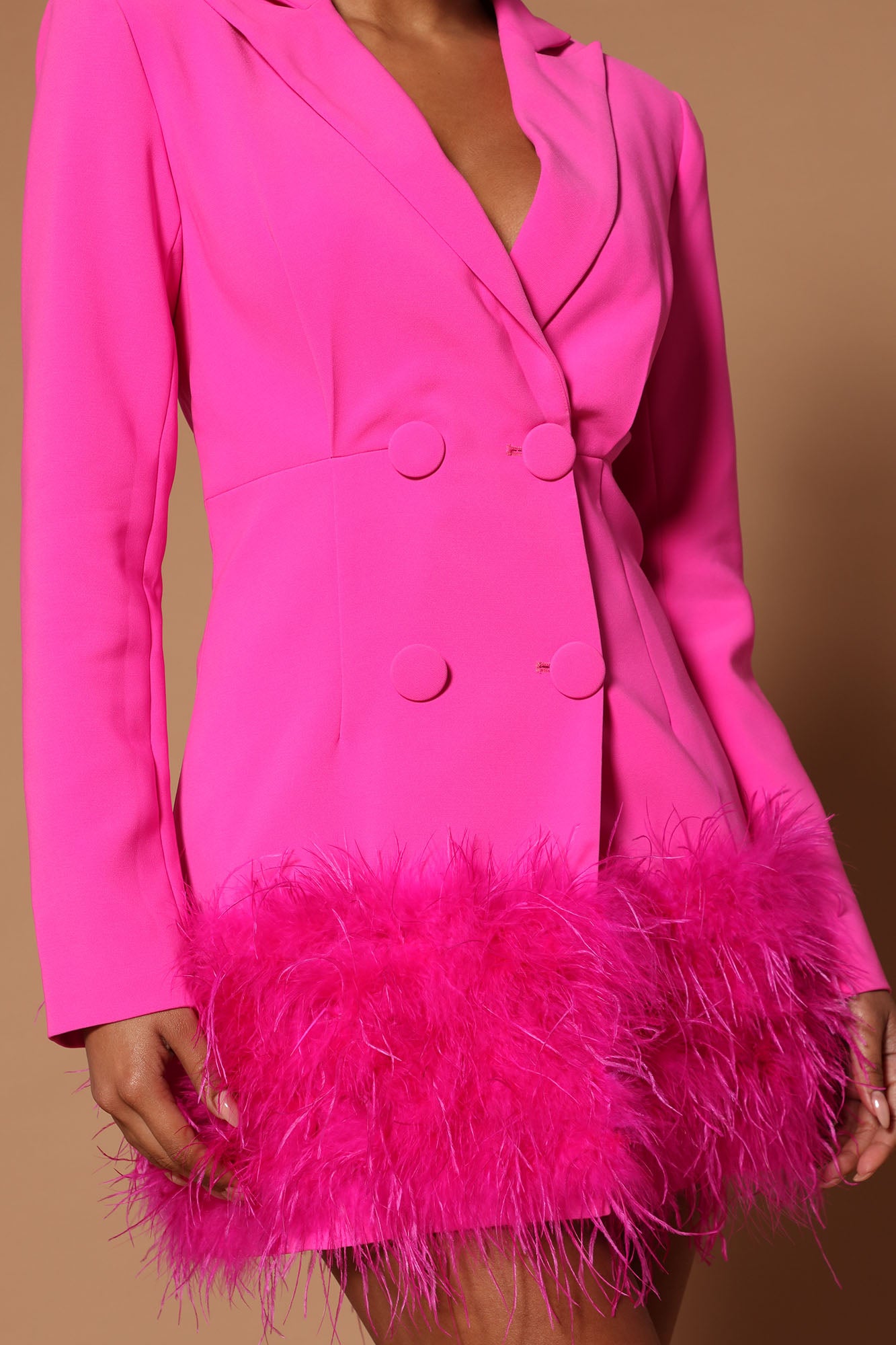Delia Feathered Blazer Dress - Fuchsia - Image 3