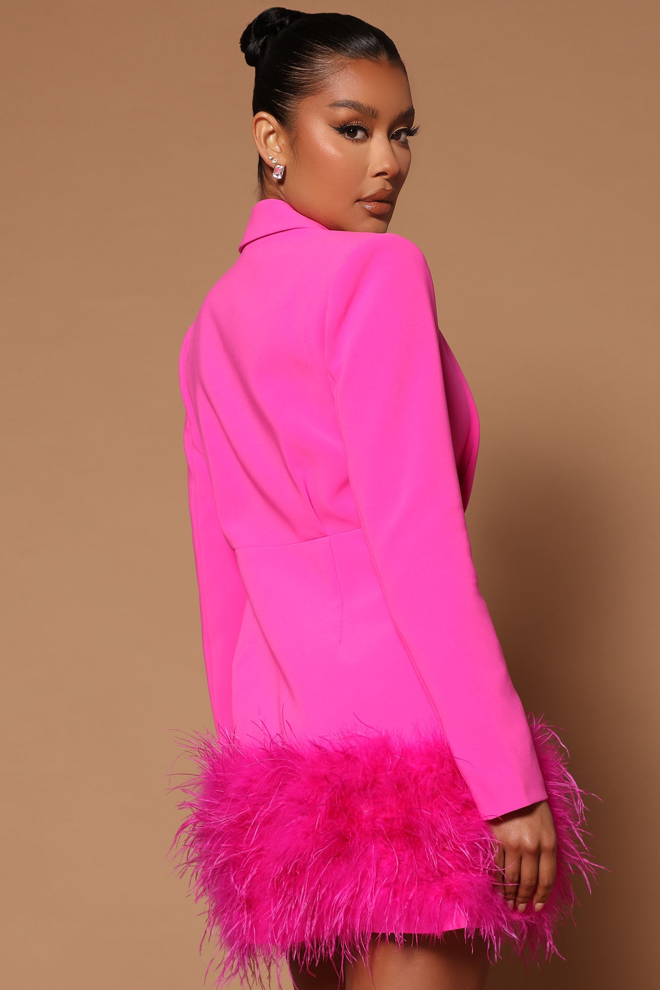 Delia Feathered Blazer Dress - Fuchsia - Image 4