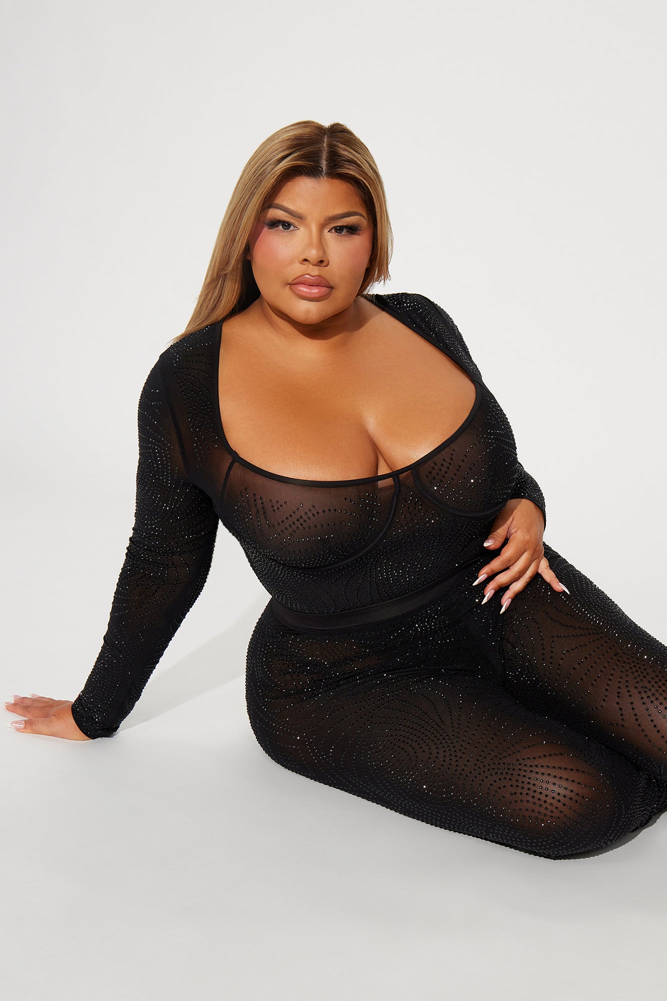 Always A Baddie Rhinestone Mesh Legging Set - Black - Image 6