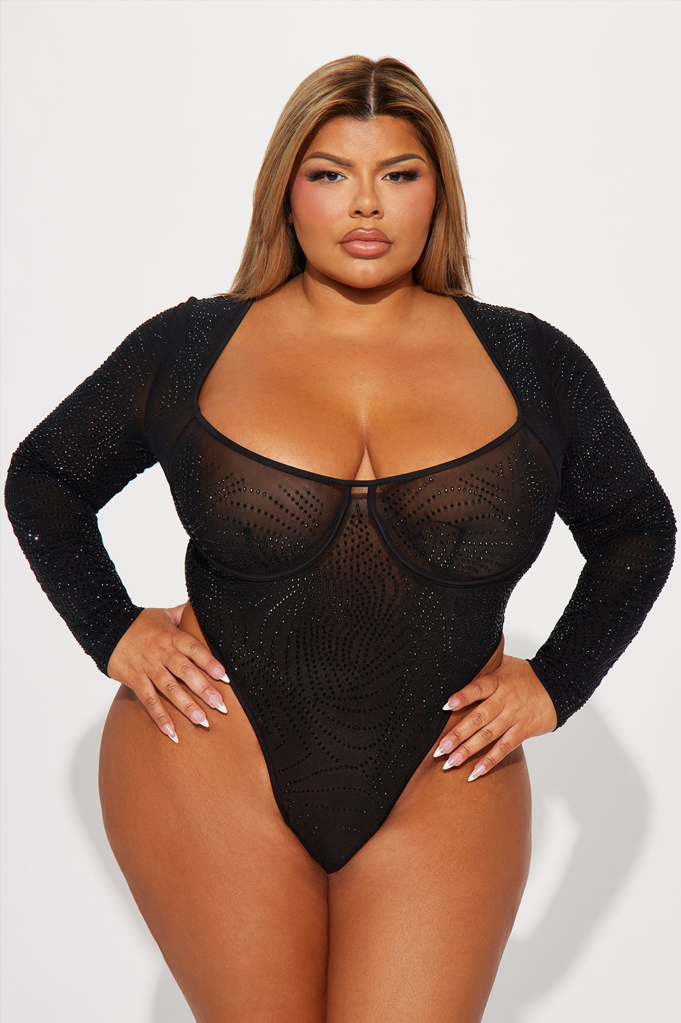 Always A Baddie Rhinestone Mesh Legging Set - Black - Image 7