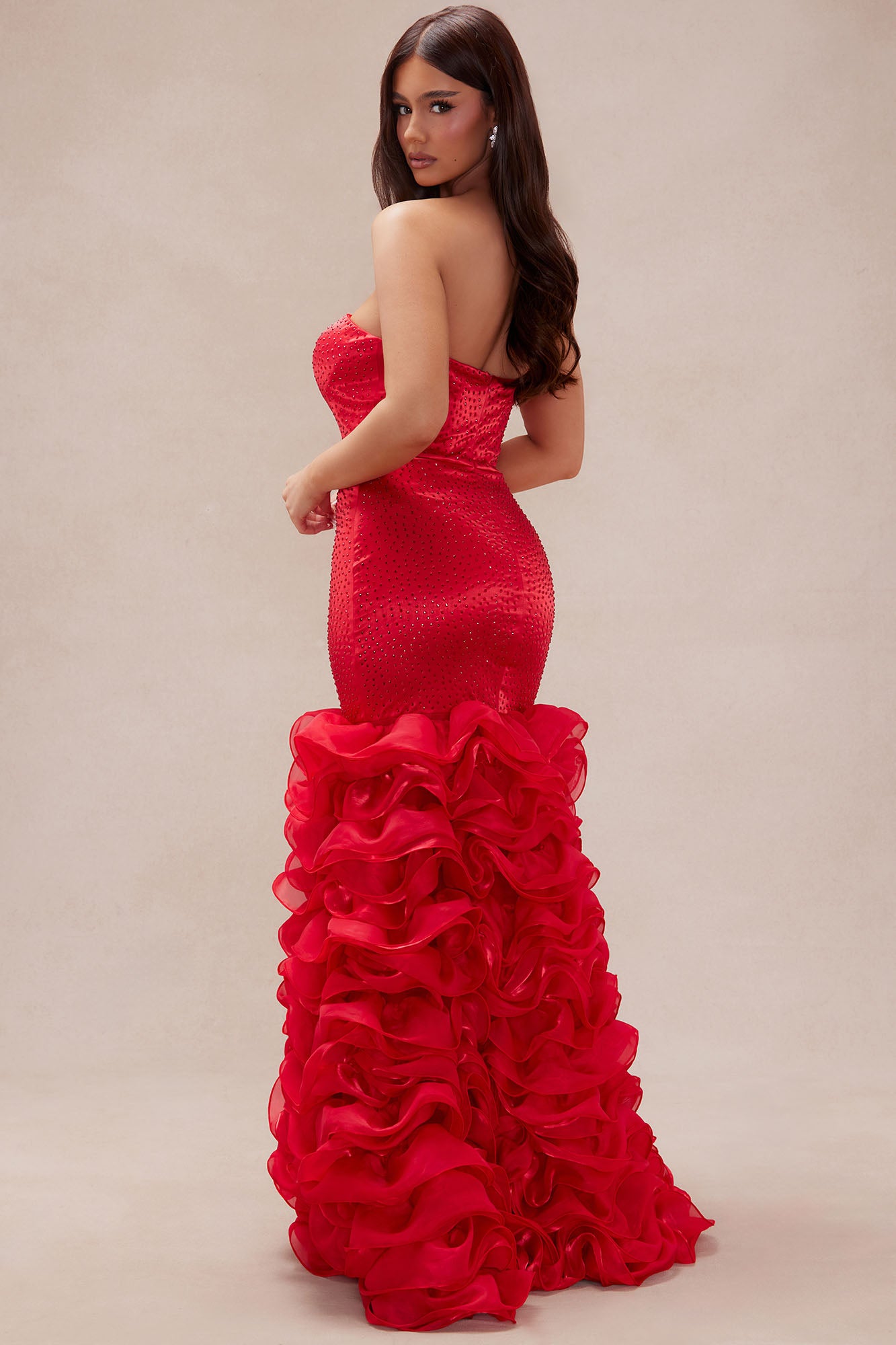 Belinda Embellished Satin Gown - Red - Image 4