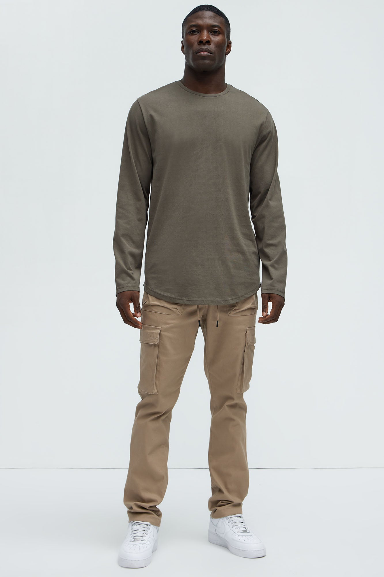 Essential Long Sleeve Scallop Tee - Olive - Image 5