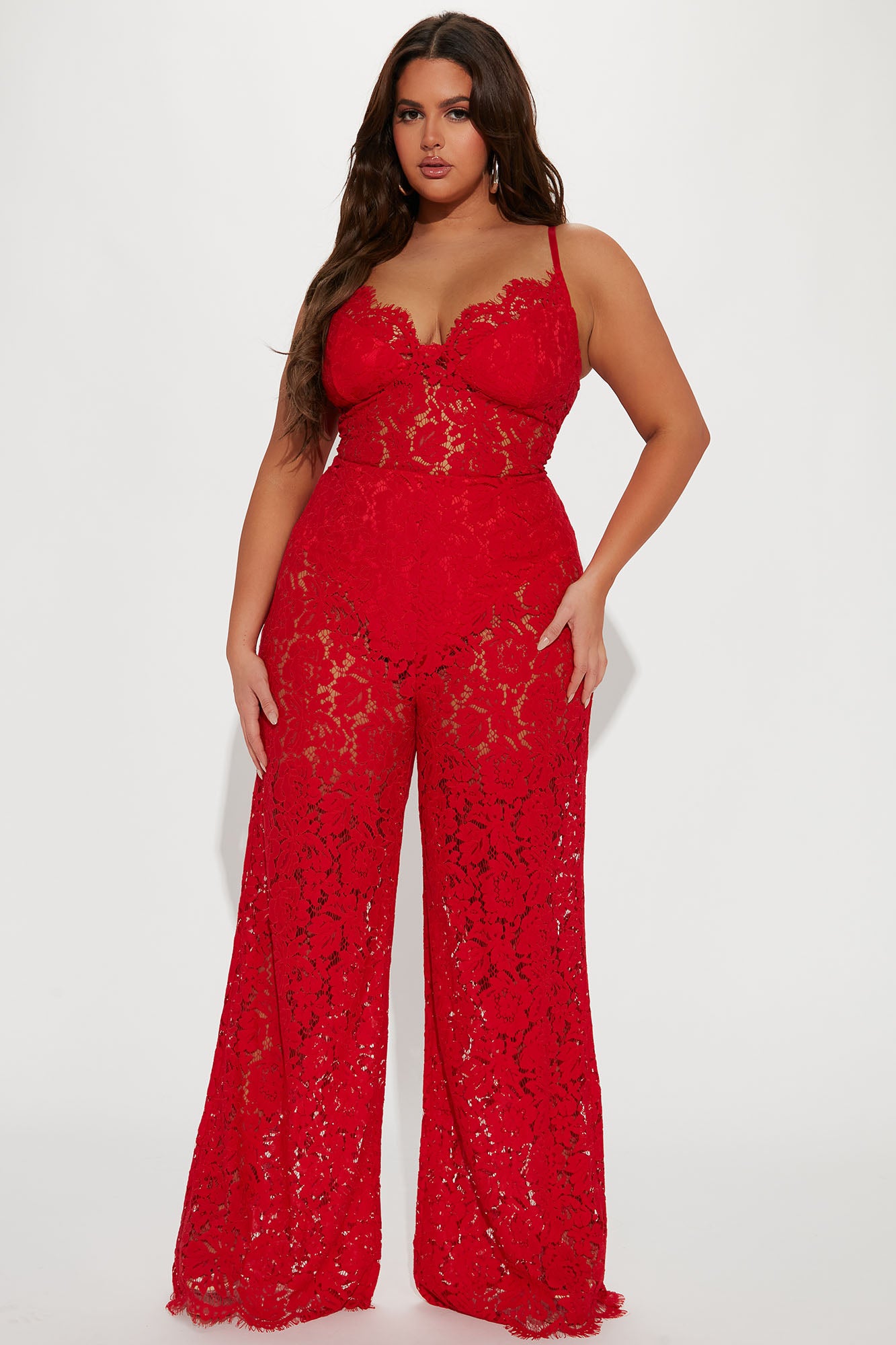 Evening Glow Lace Jumpsuit - Red - Image 4