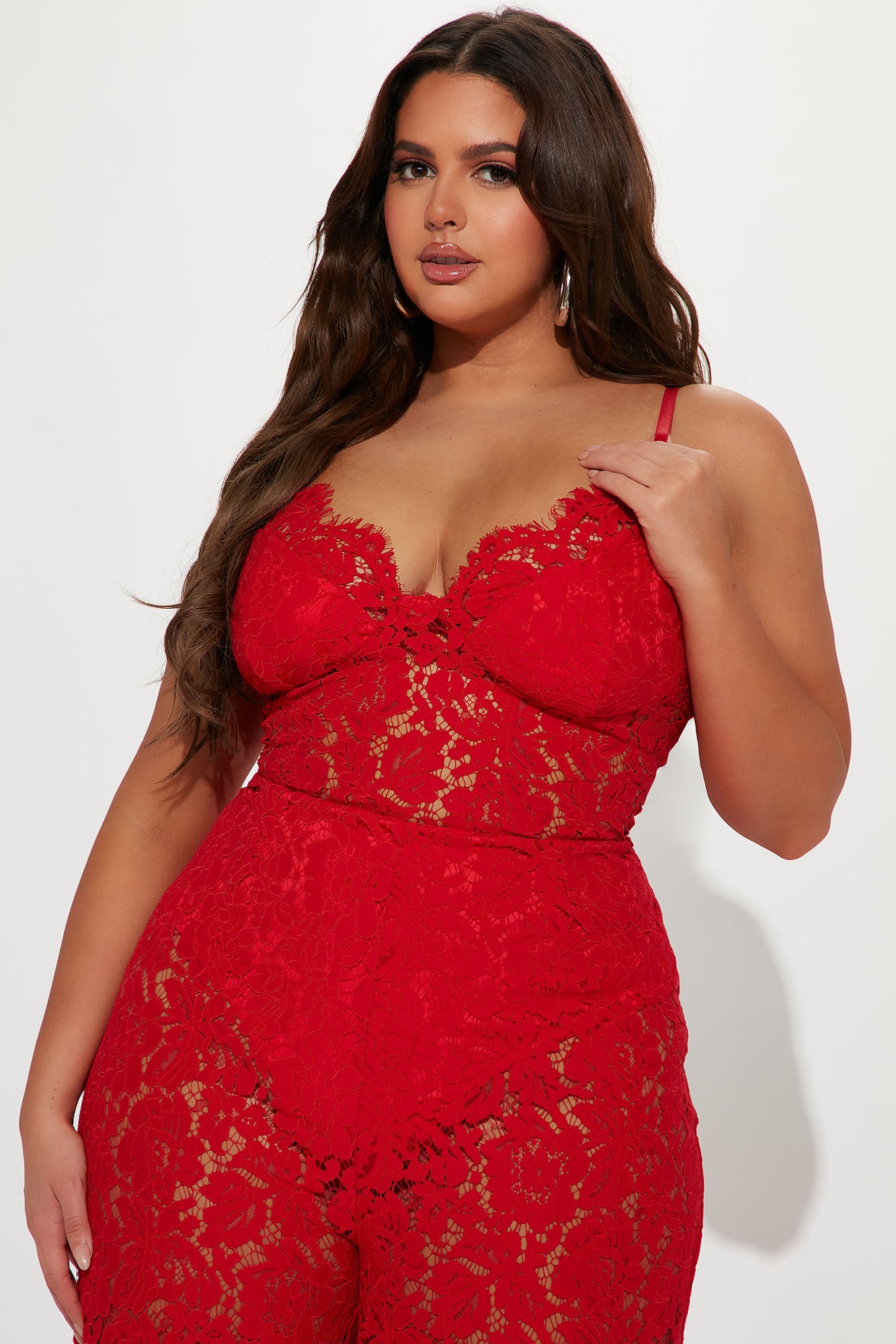 Evening Glow Lace Jumpsuit - Red - Image 5