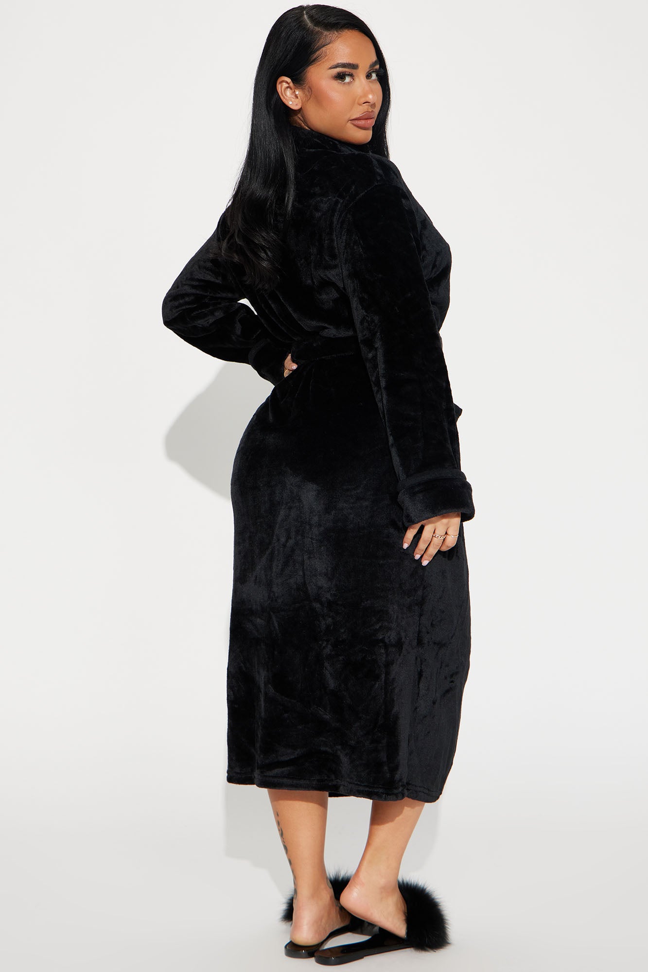 Self Care Plush PJ Robe - Black - Image 3
