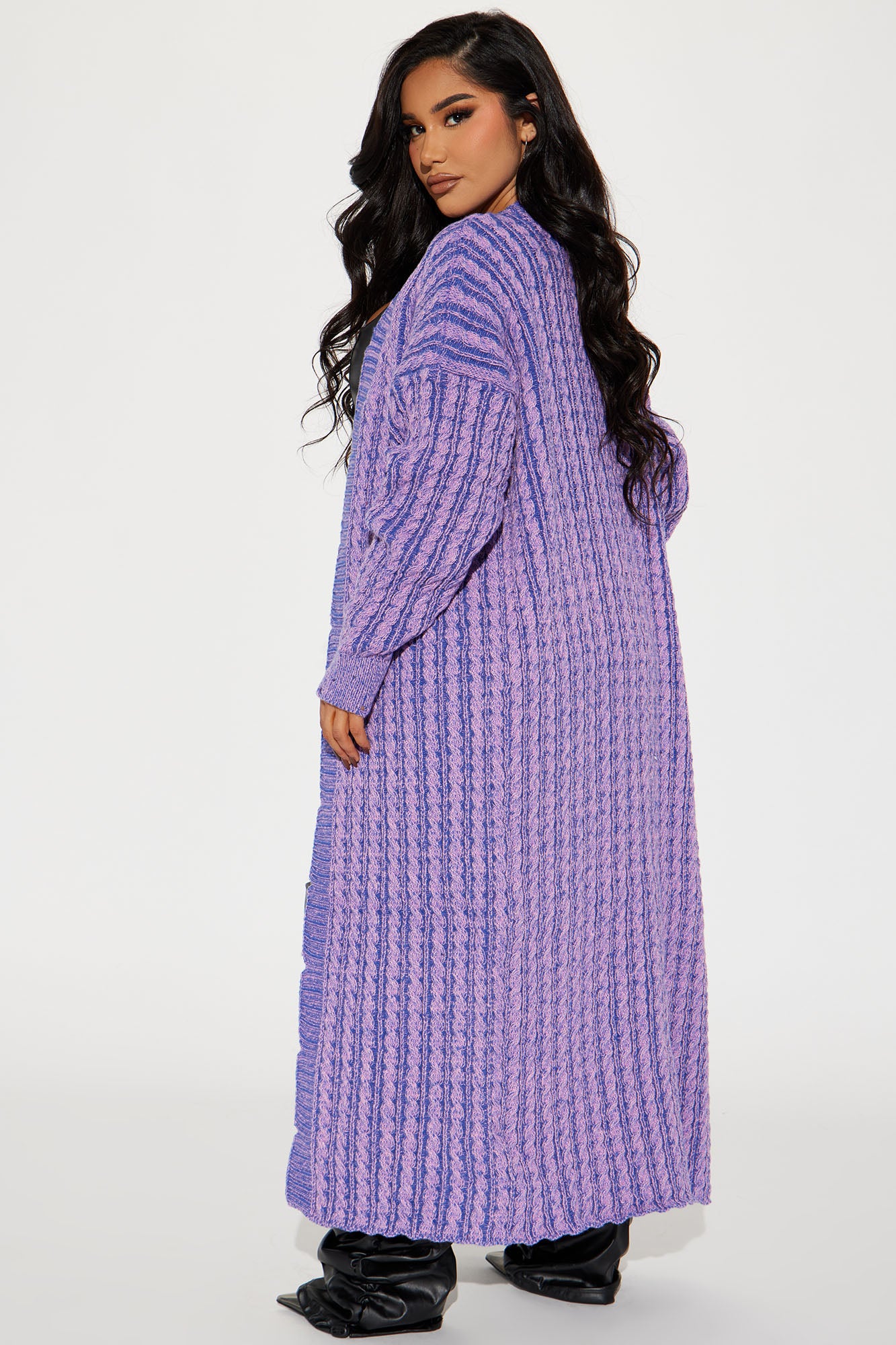 Street Chic Washed Long Cardigan - Purple/combo - Image 3