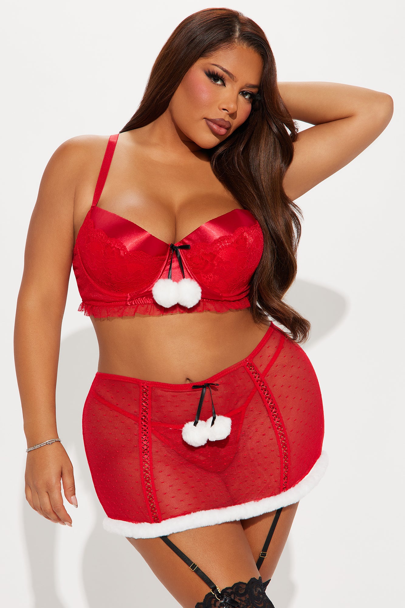 Mrs Naughty Claus 3 Piece Garter Set - Red - Image 5