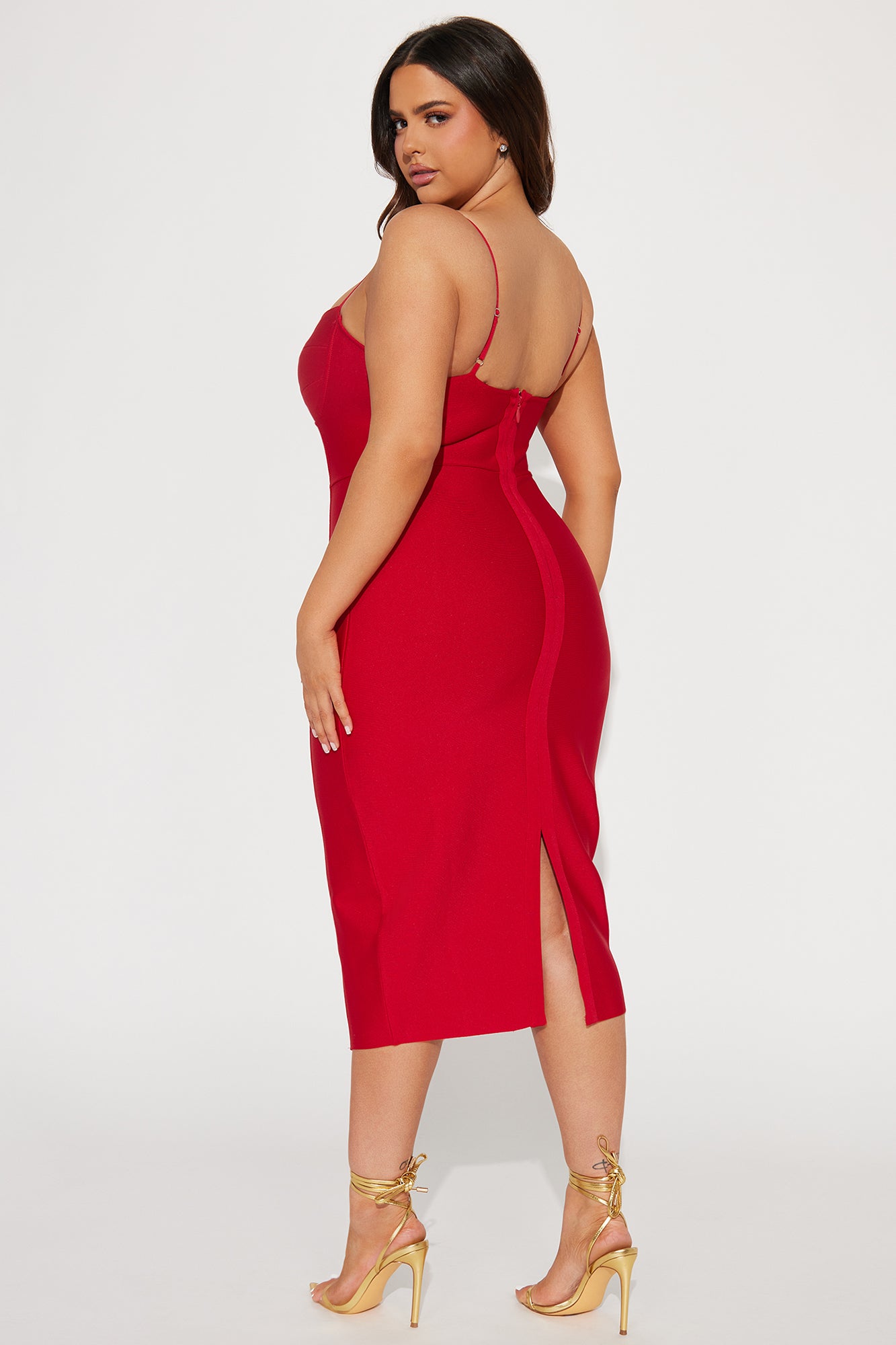 Becky Bandage Midi Dress - Red - Image 6