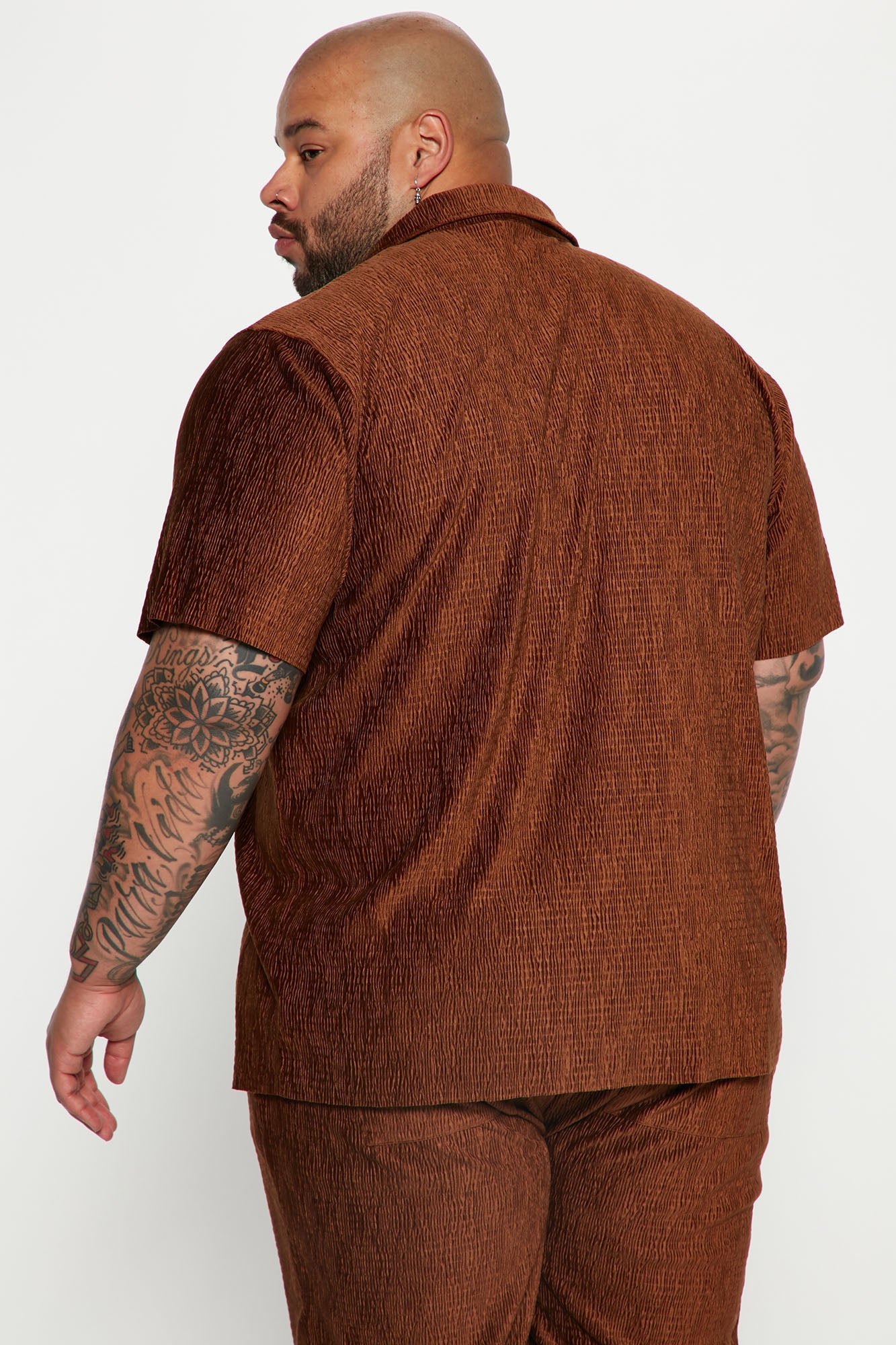 Wavy Textured Short Sleeve Cuban Shirt - Chocolate - Image 7