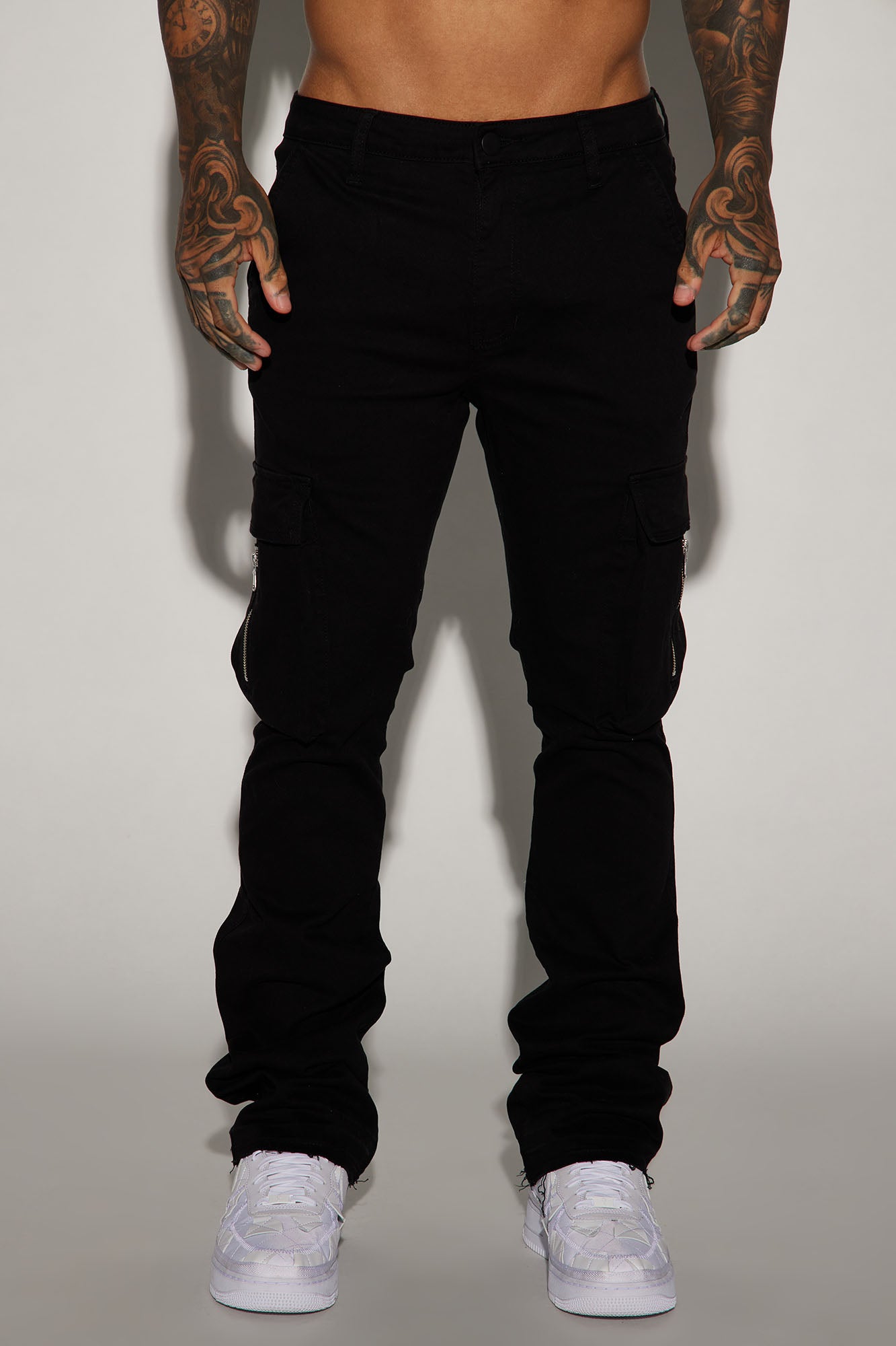 Affection Stacked Skinny Flare Cargo Pants - Black - Image 4