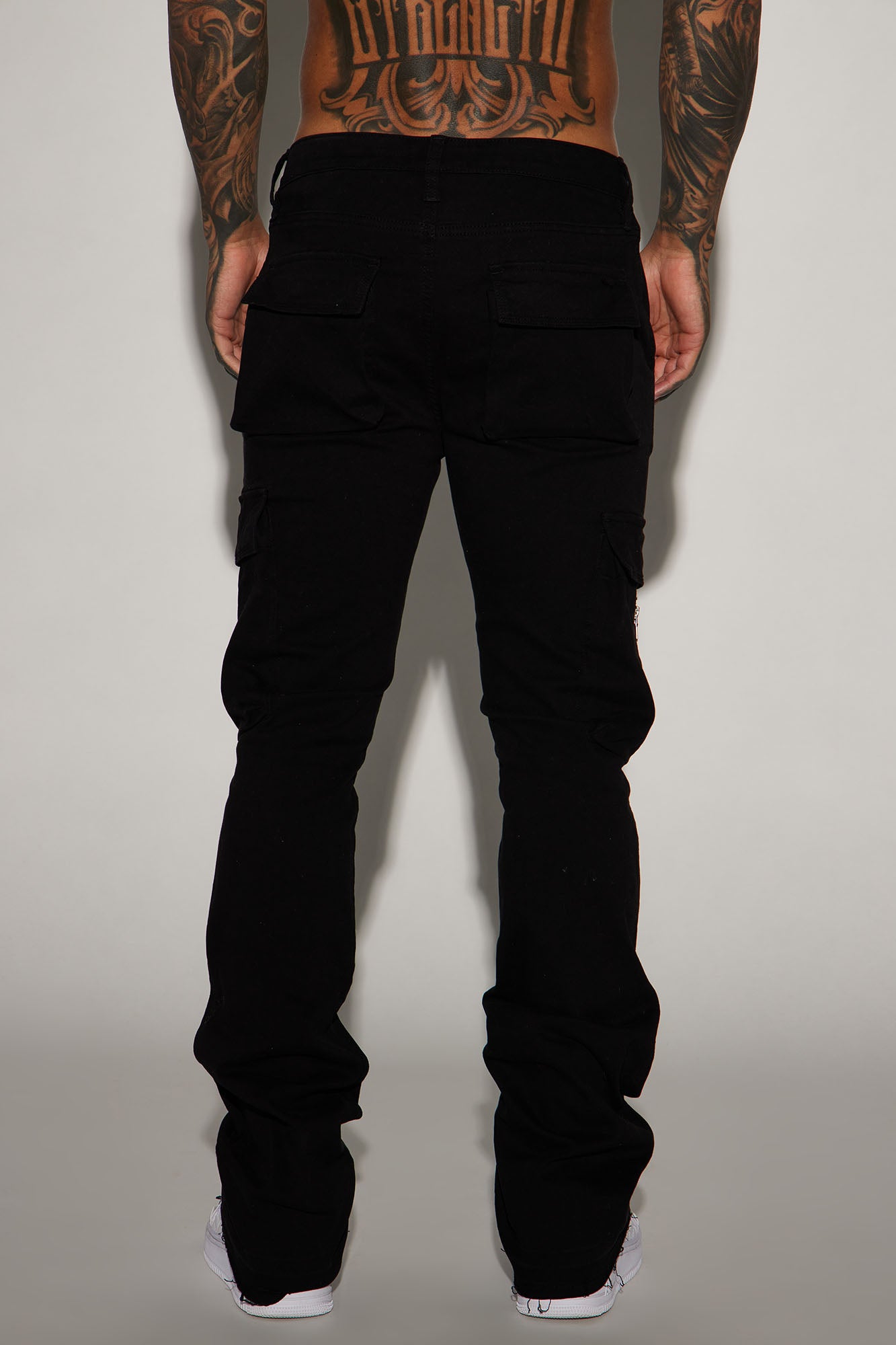 Affection Stacked Skinny Flare Cargo Pants - Black - Image 5